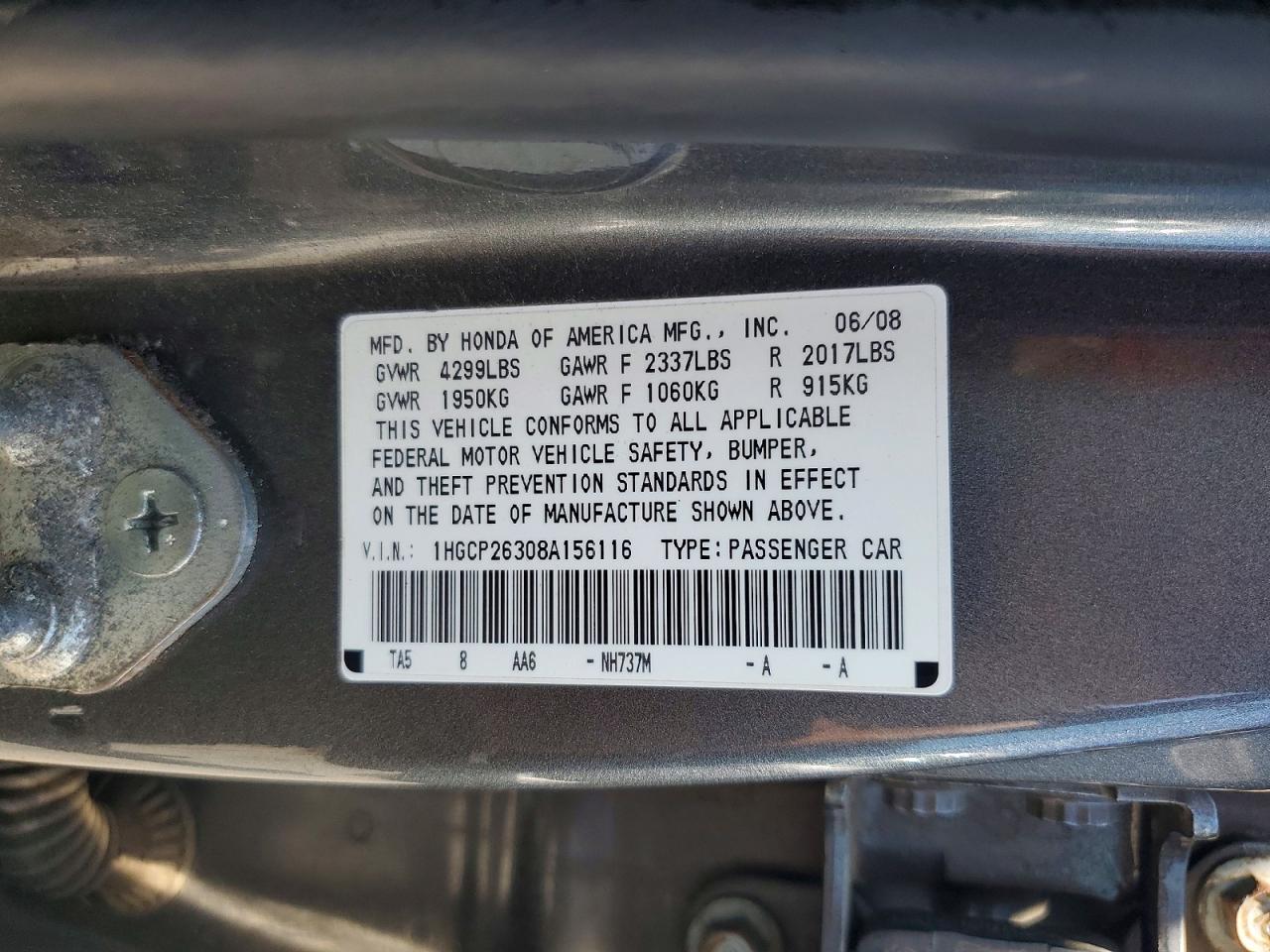 2008 Honda Accord Lx Gray vin: 1HGCP26308A156116