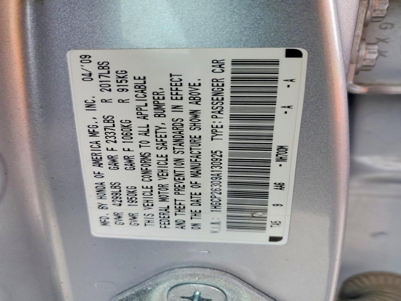 2009 Honda Accord Lx Silver vin: 1HGCP26309A130925