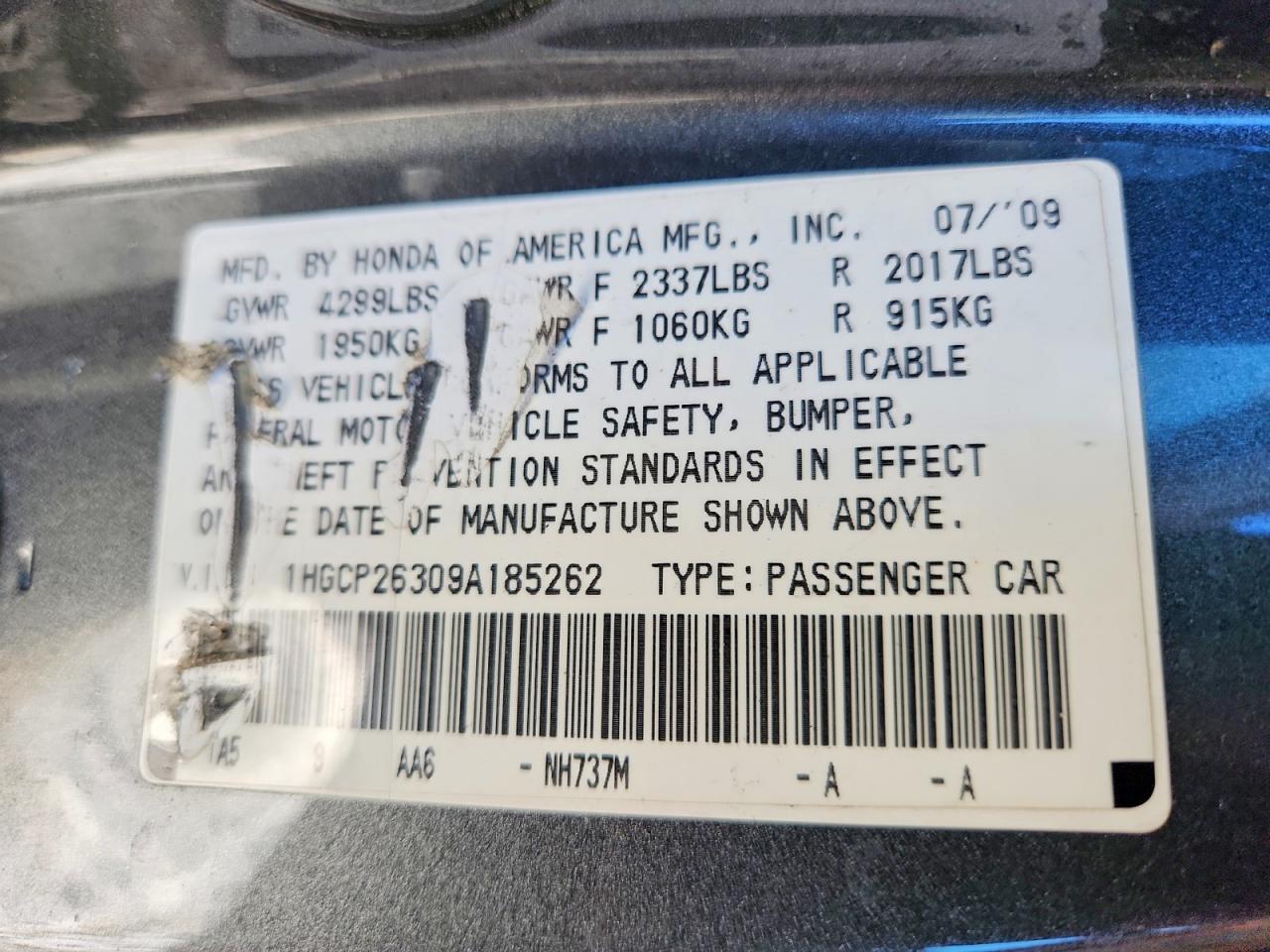 2009 Honda Accord Lx Gray vin: 1HGCP26309A185262