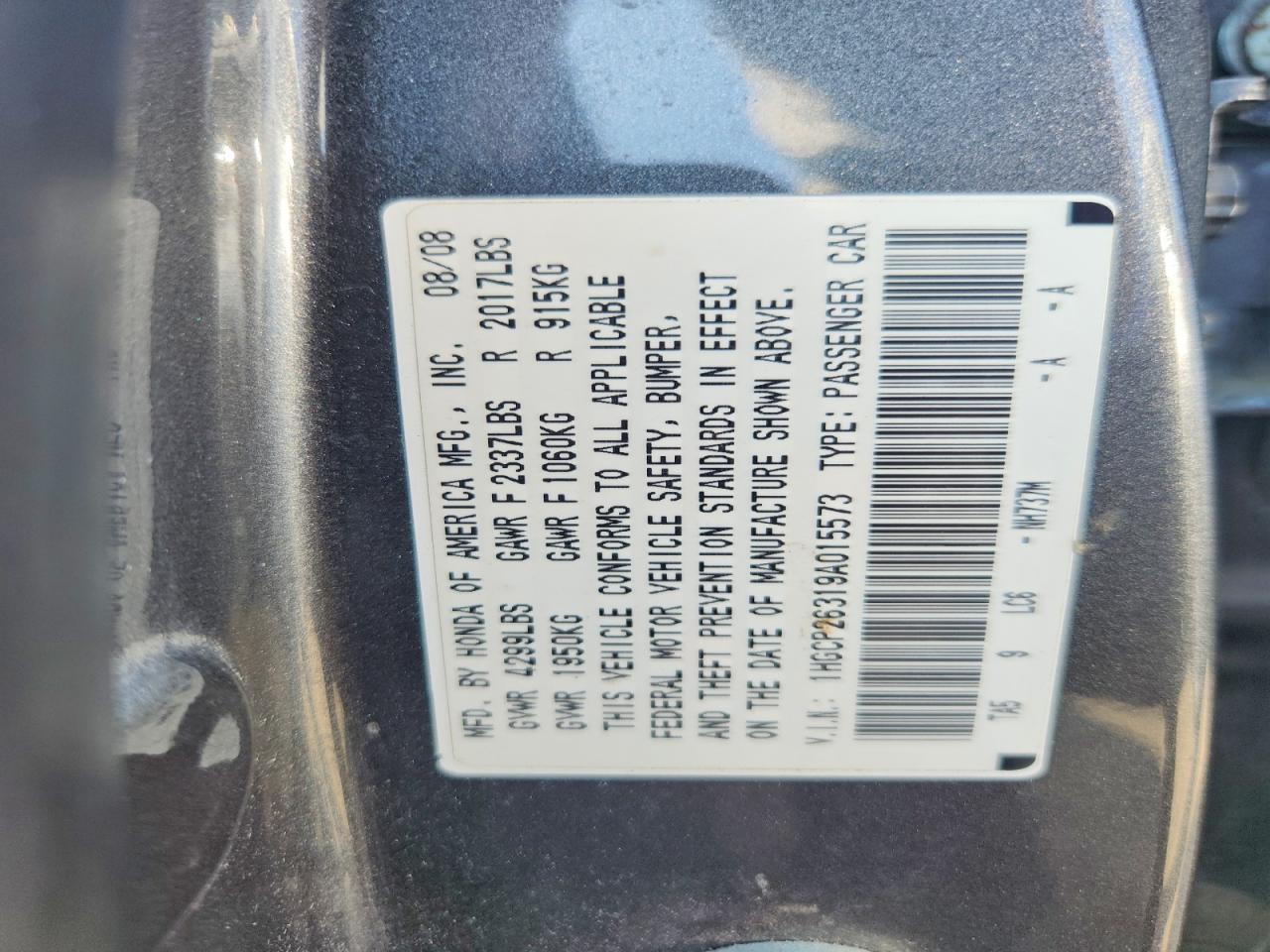 2009 Honda Accord Lx Серый vin: 1HGCP26319A015573