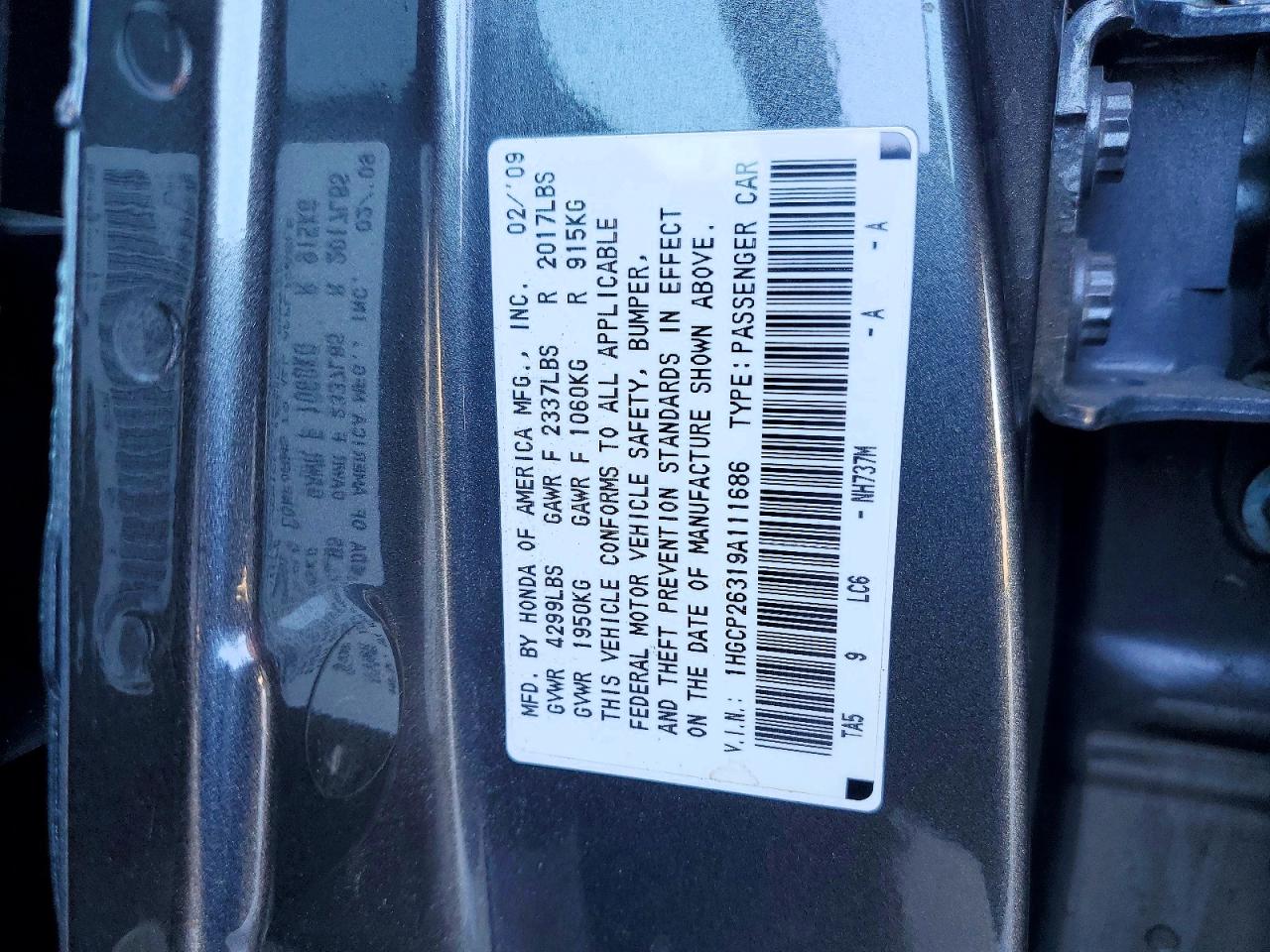 2009 Honda Accord Lx Gray vin: 1HGCP26319A111686