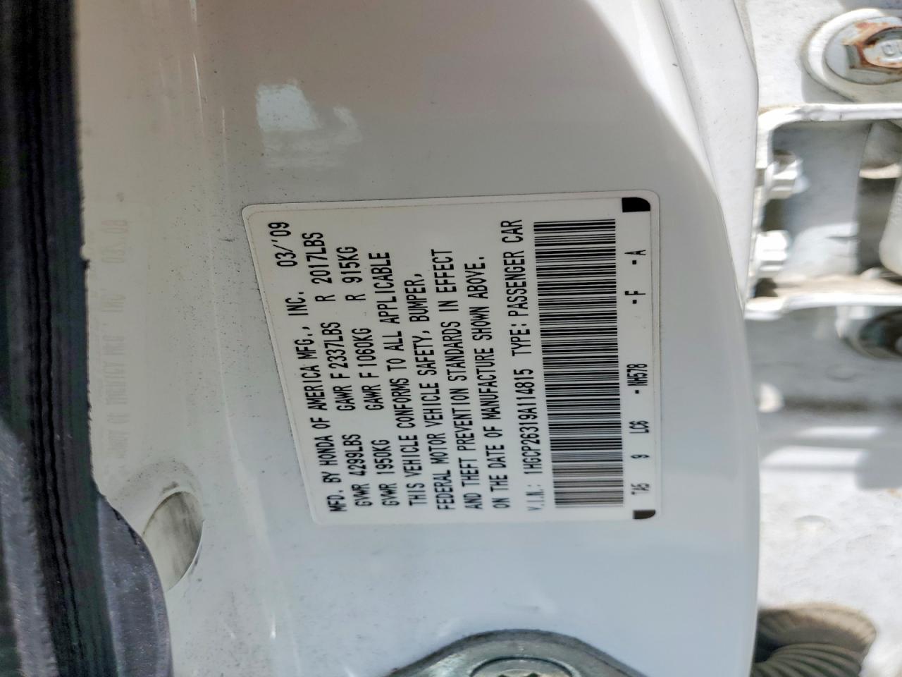 2009 Honda Accord Lx White vin: 1HGCP26319A114815