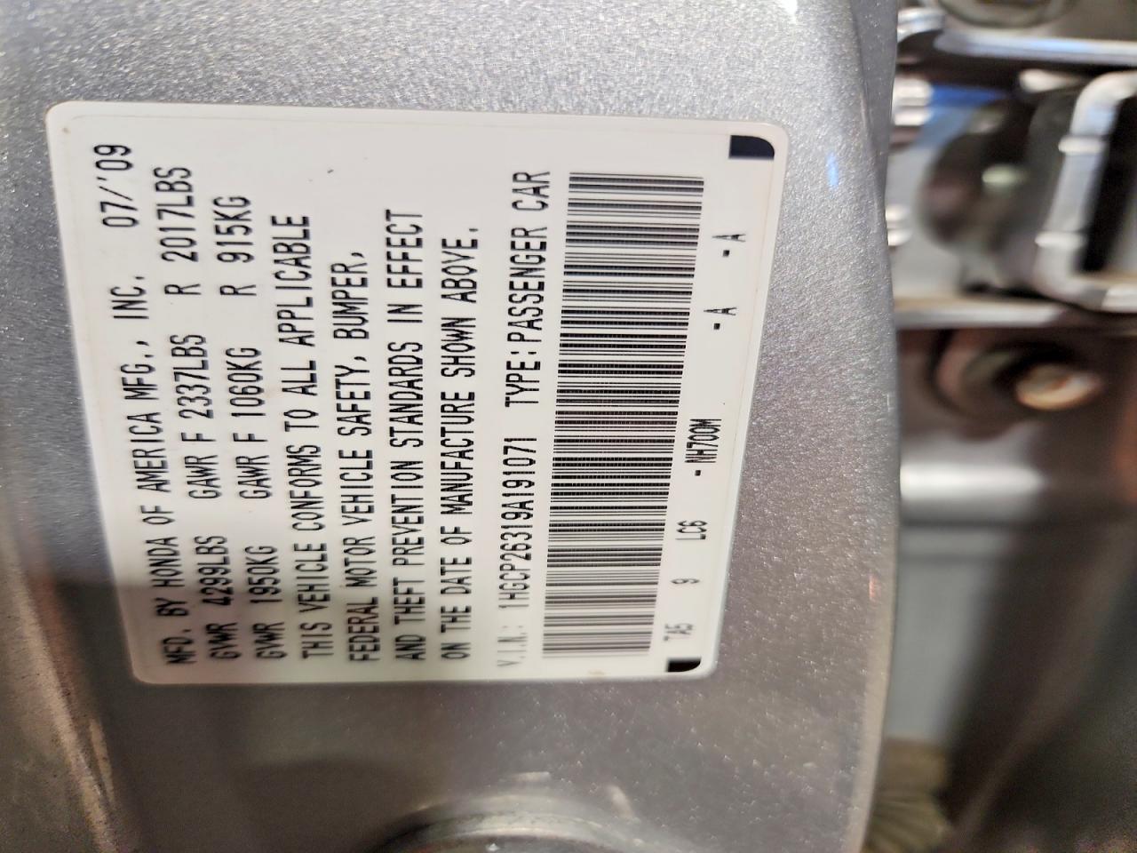 2009 Honda Accord Lx Silver vin: 1HGCP26319A191071