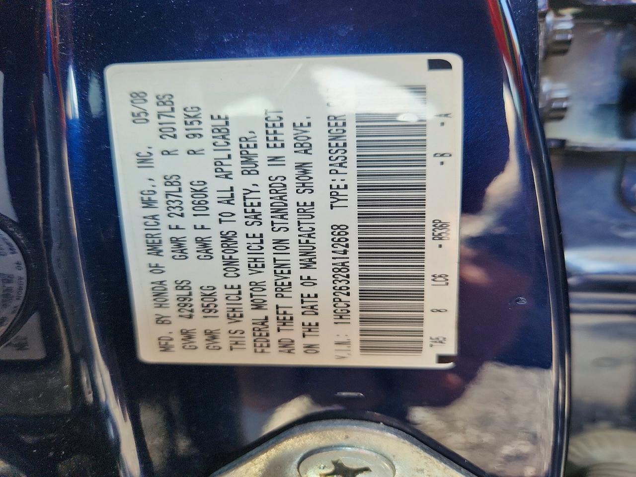 2008 Honda Accord Lx Blue vin: 1HGCP26328A142668