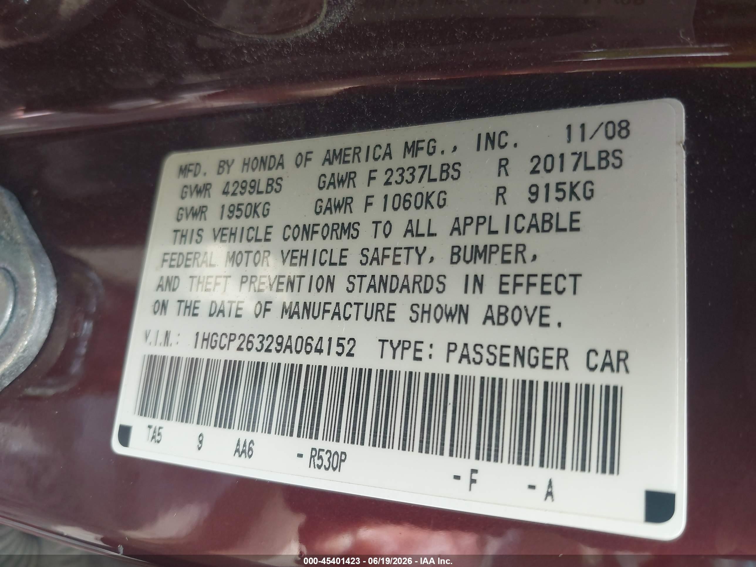 2009 Honda Accord 2.4 Lx Maroon vin: 1HGCP26329A064152