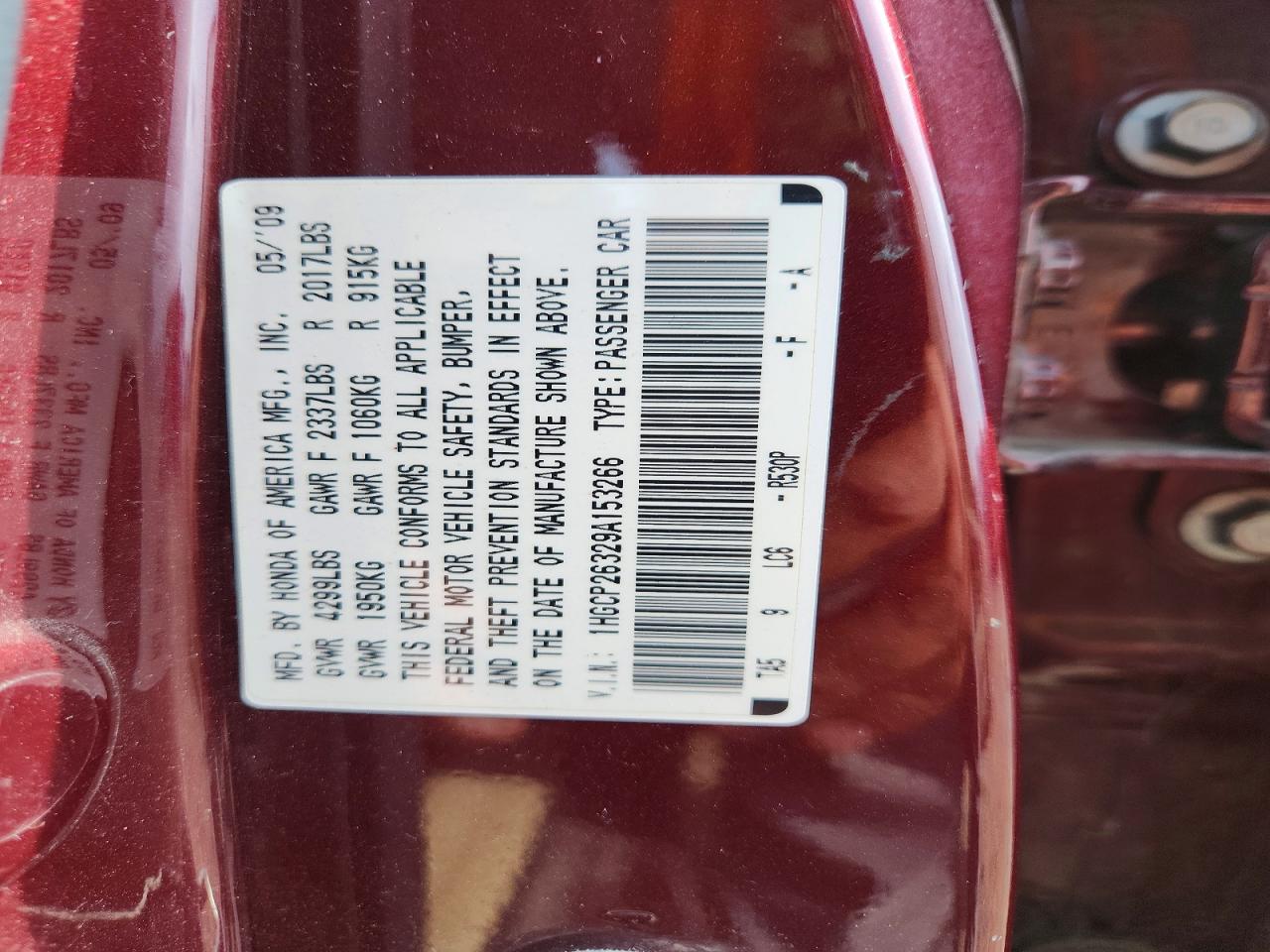 2009 Honda Accord Lx Burgundy vin: 1HGCP26329A153266