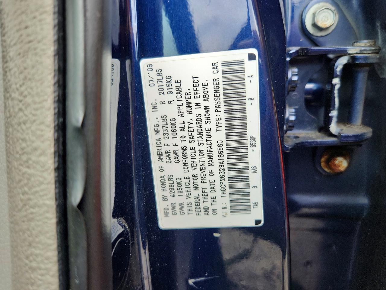 2009 Honda Accord Lx Blue vin: 1HGCP26329A186560