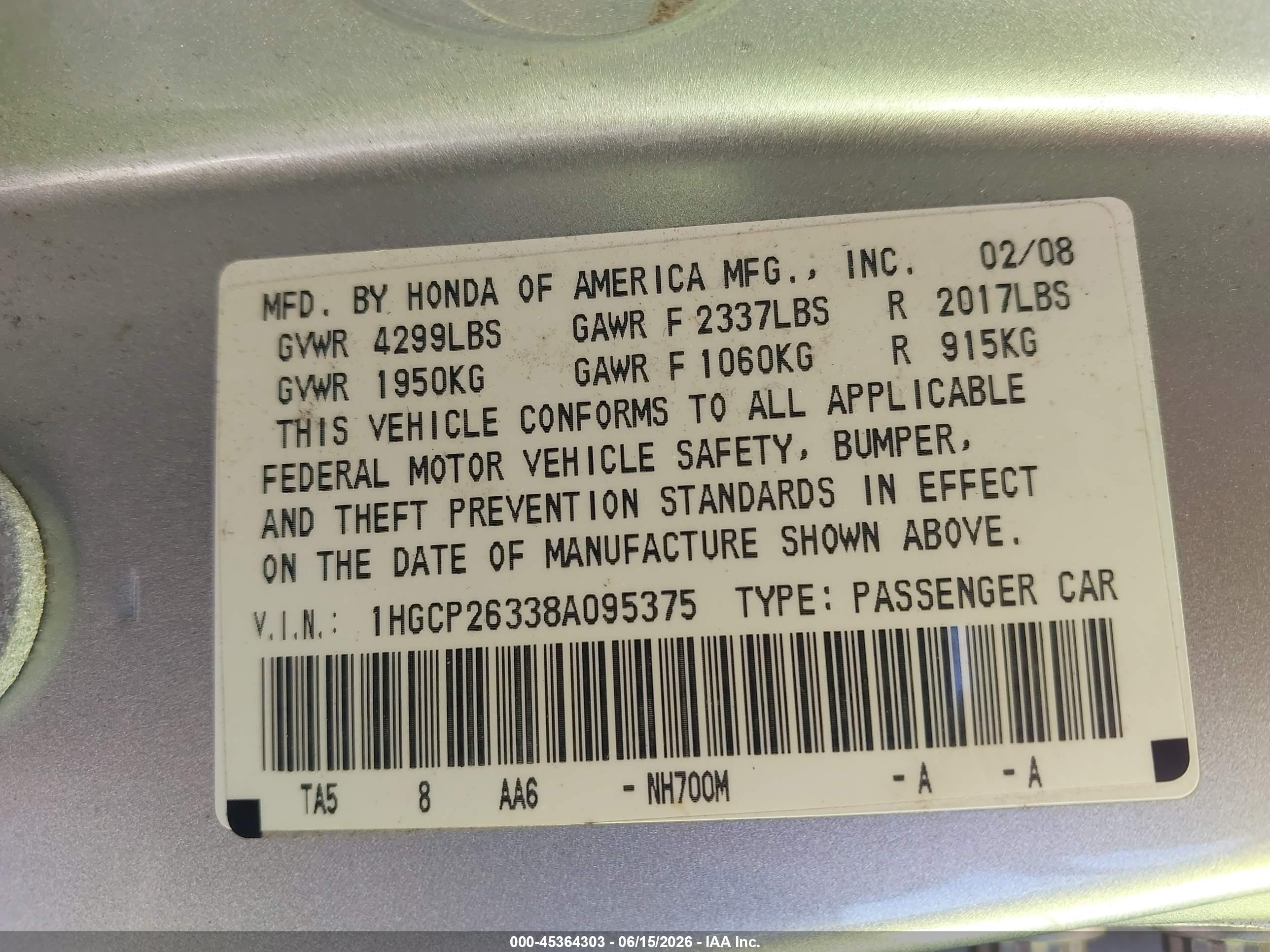 2008 Honda Accord 2.4 Lx Silver vin: 1HGCP26338A095375