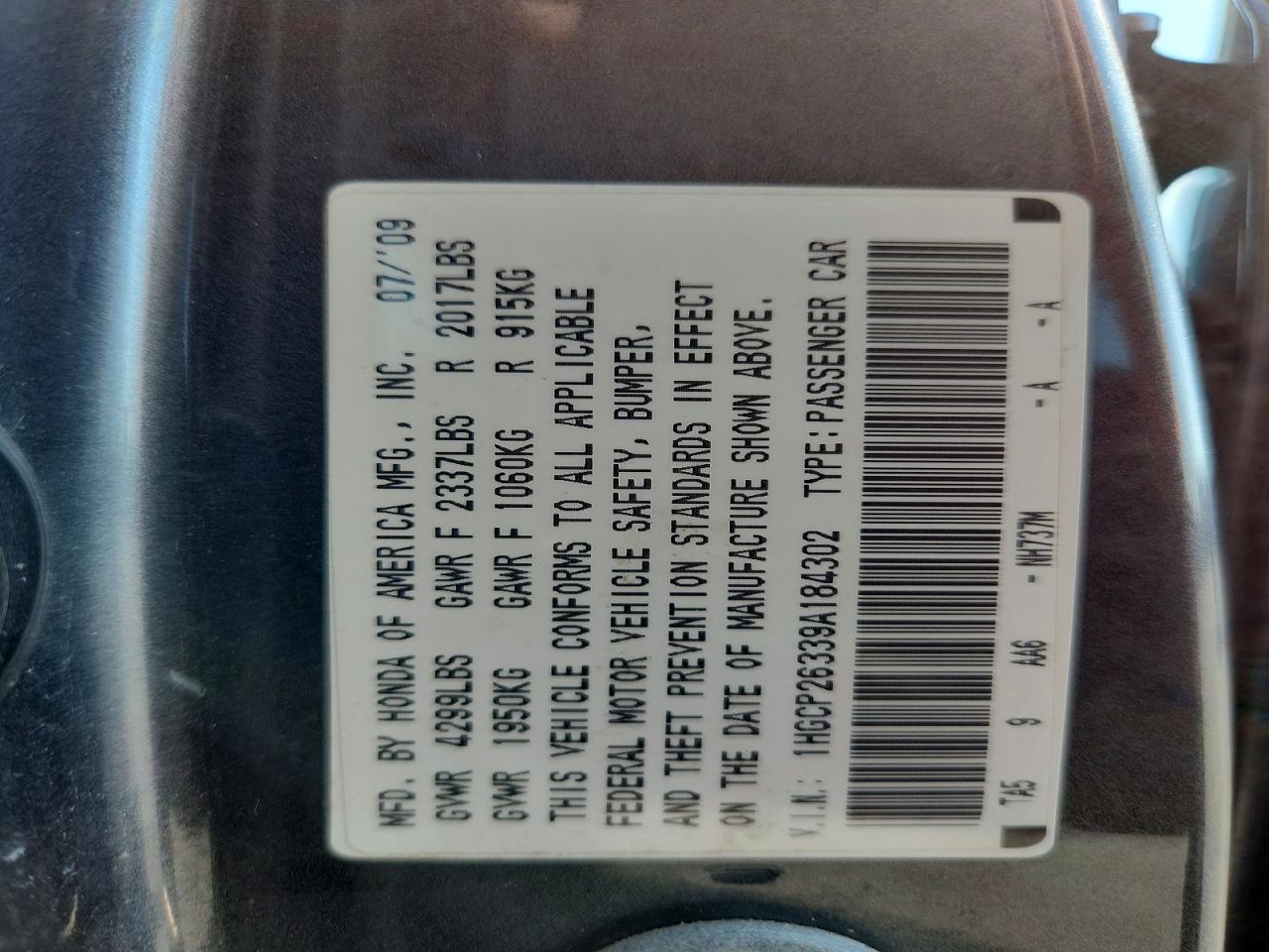 2009 Honda Accord Lx Gray vin: 1HGCP26339A184302