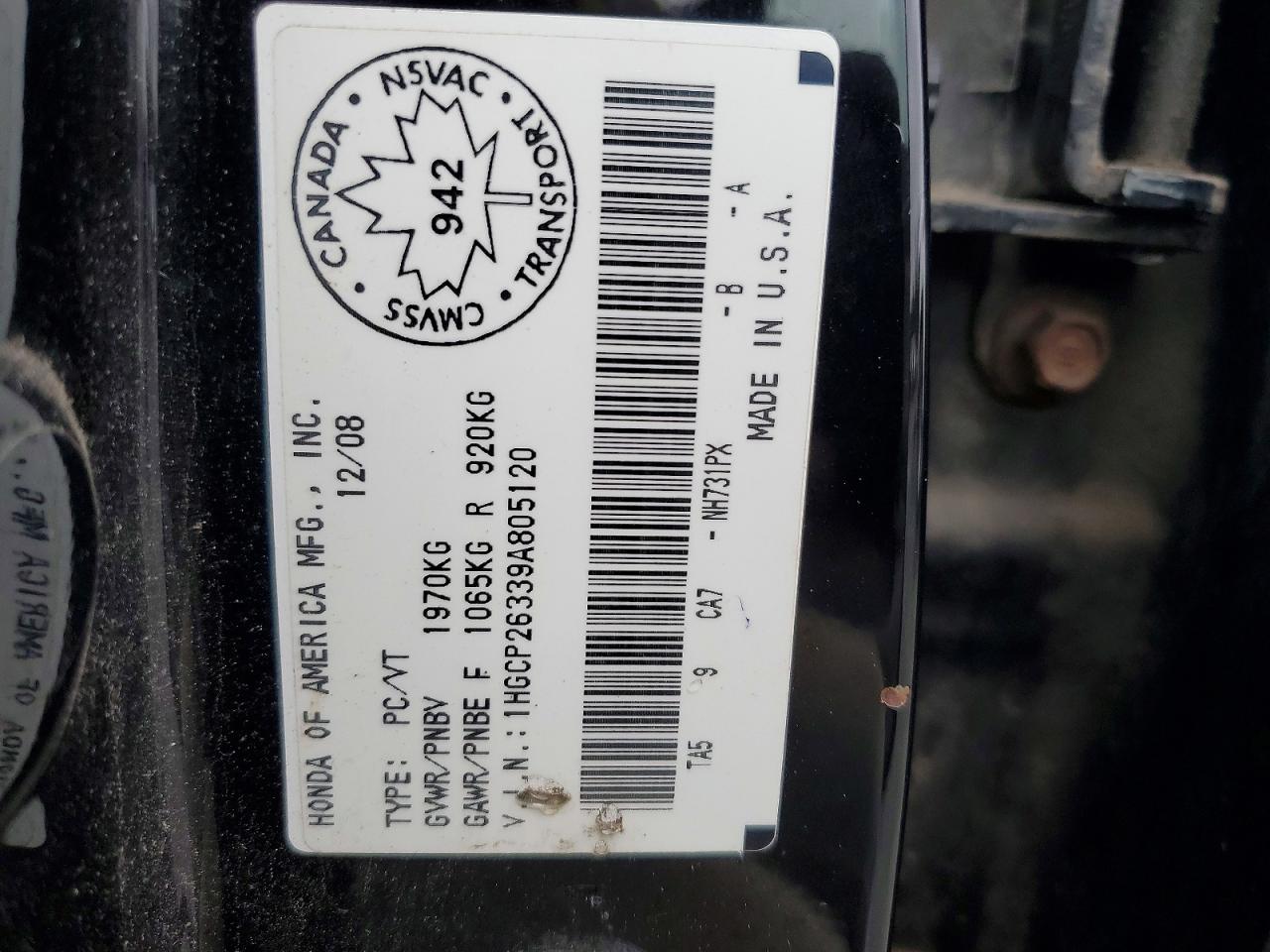 2009 Honda Accord Lx Black vin: 1HGCP26339A805120