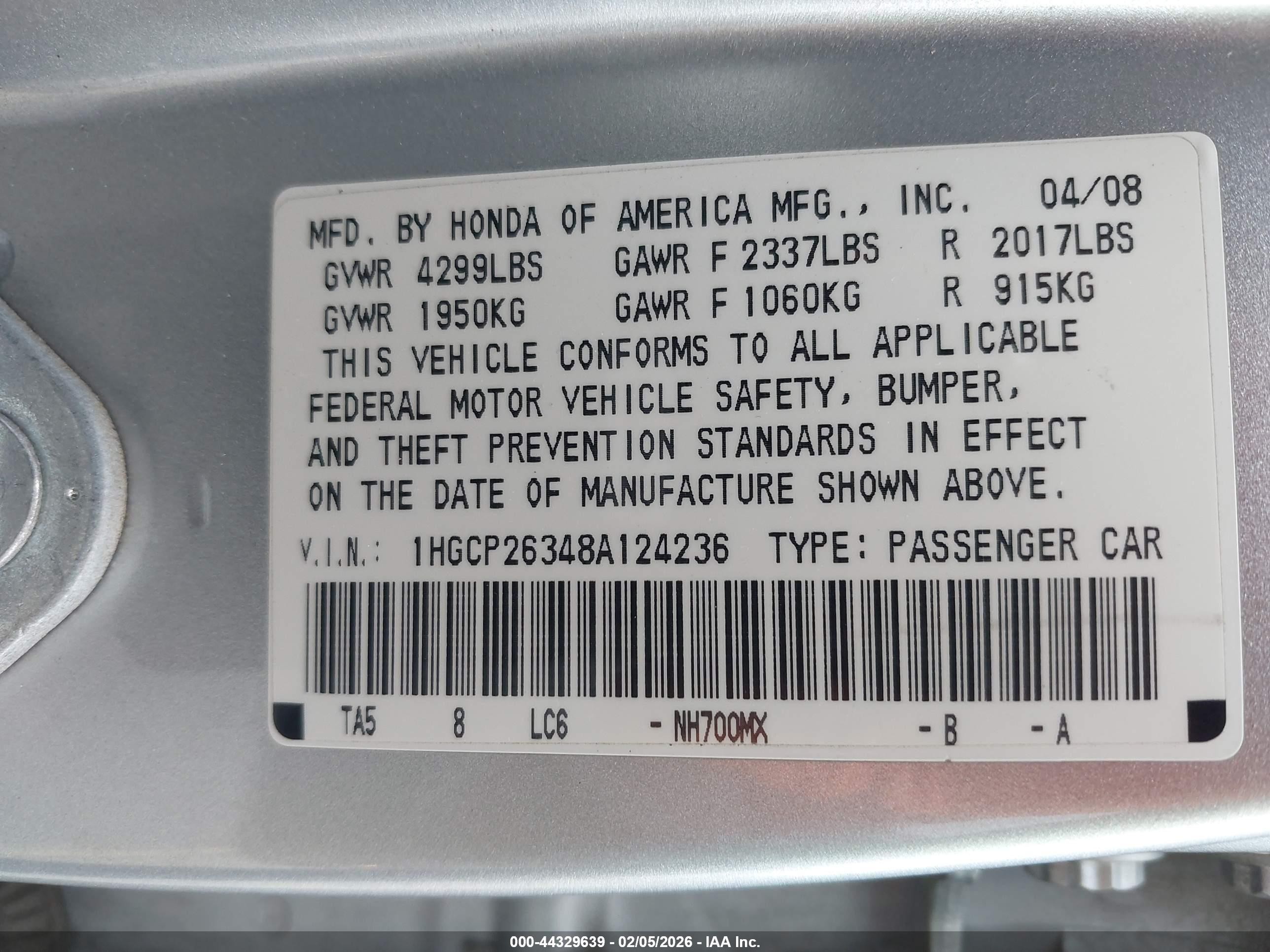2008 Honda Accord 2.4 Lx Silver vin: 1HGCP26348A124236