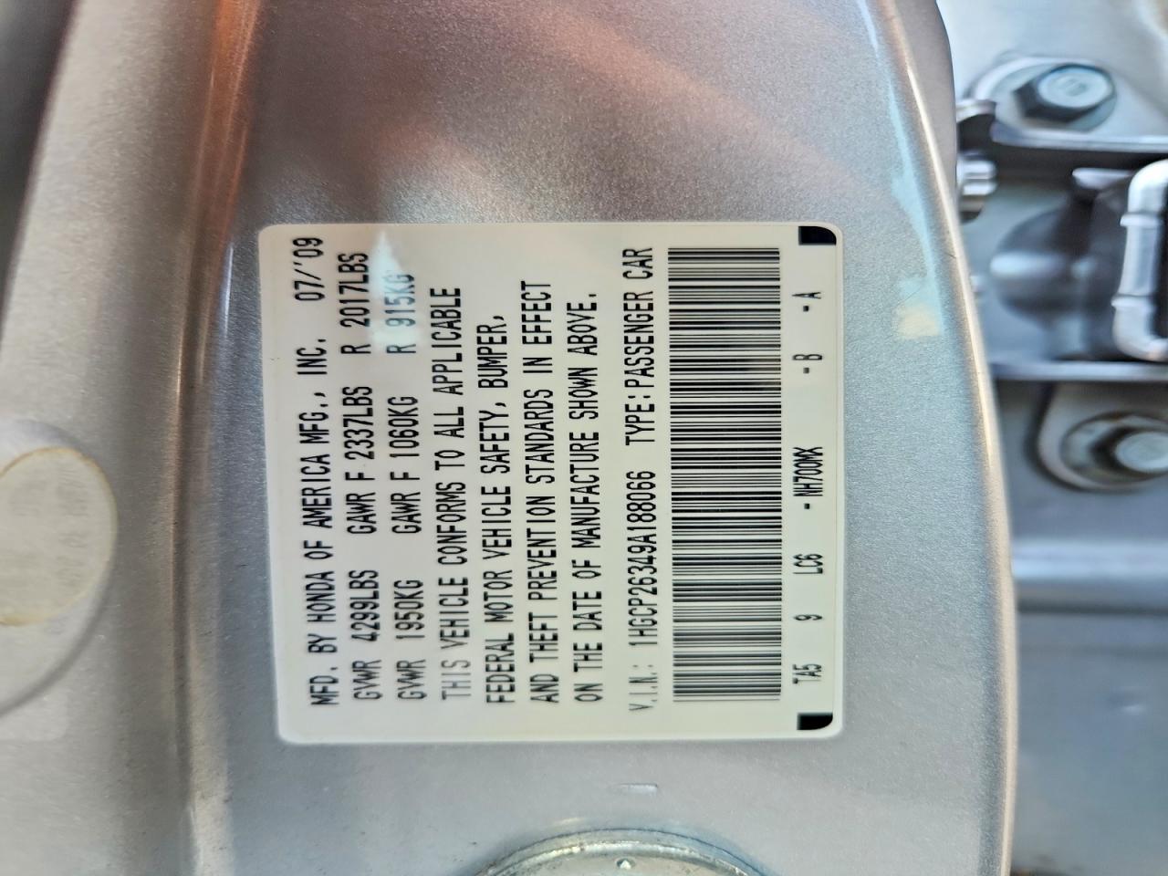 2009 Honda Accord Lx Silver vin: 1HGCP26349A188066