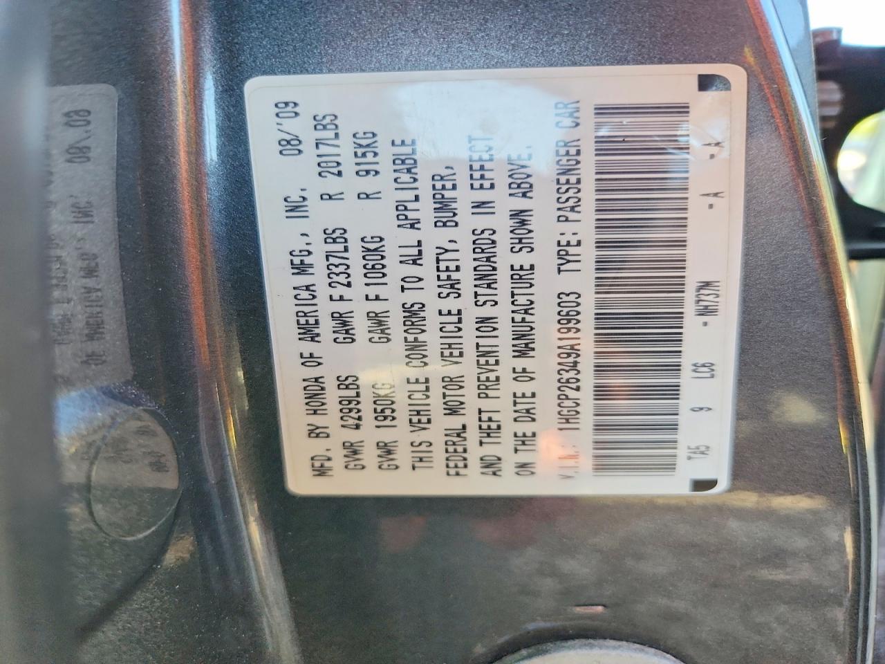 2009 Honda Accord Lx Gray vin: 1HGCP26349A199603