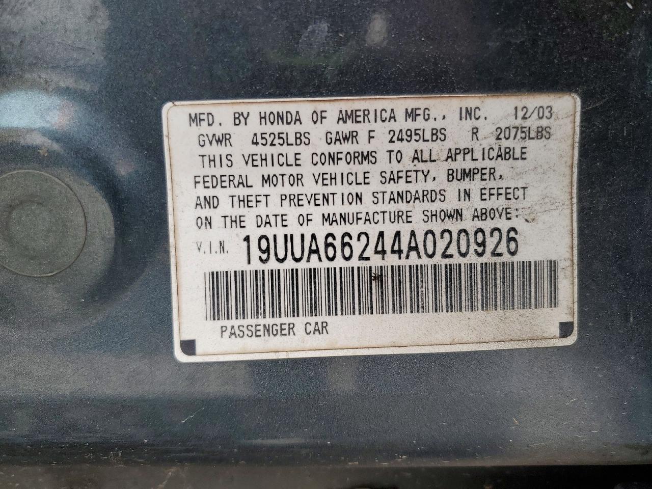 2004 Acura Tl Green vin: 19UUA66244A020926