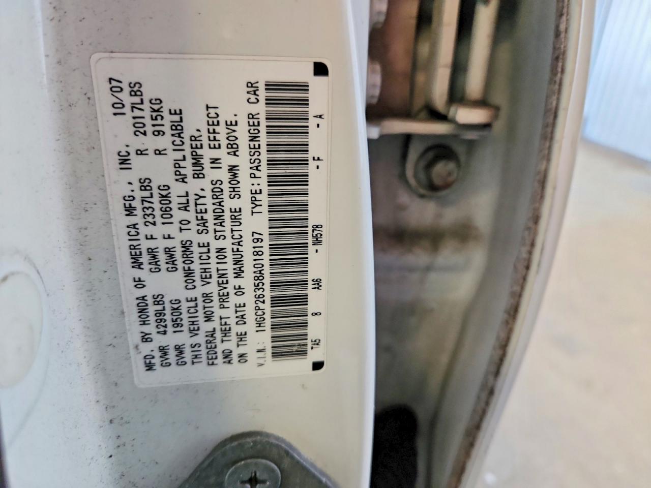 2008 Honda Accord Lx White vin: 1HGCP26358A018197