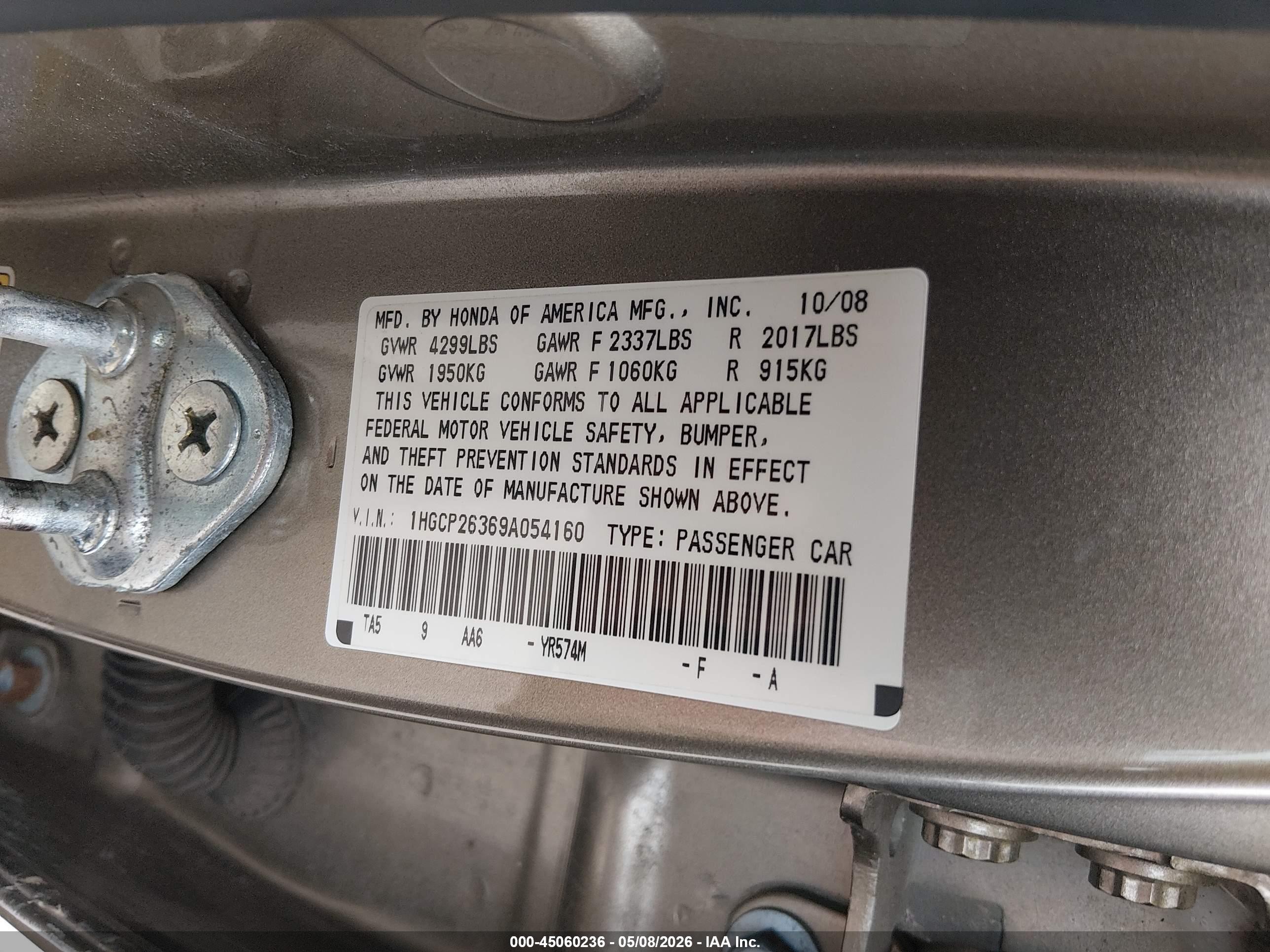 2009 Honda Accord 2.4 Lx Gold vin: 1HGCP26369A054160