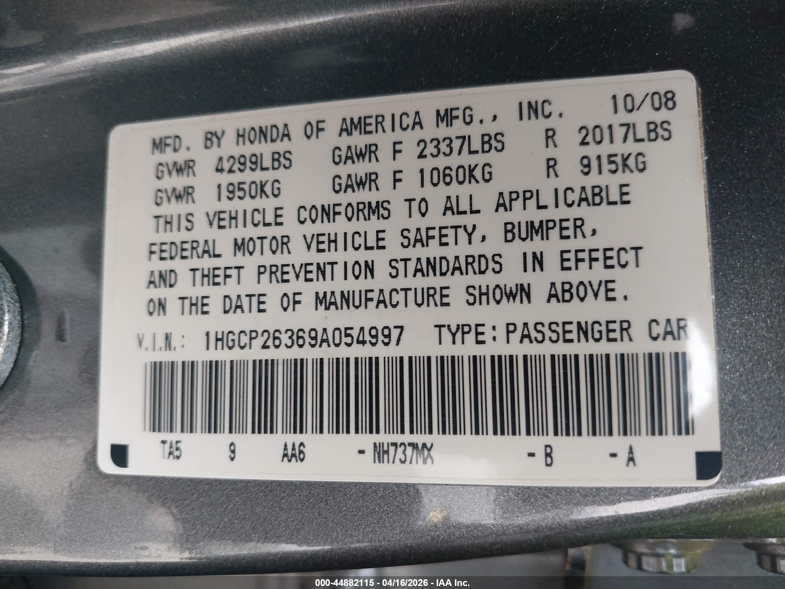 2009 Honda Accord 2.4 Lx Gray vin: 1HGCP26369A054997