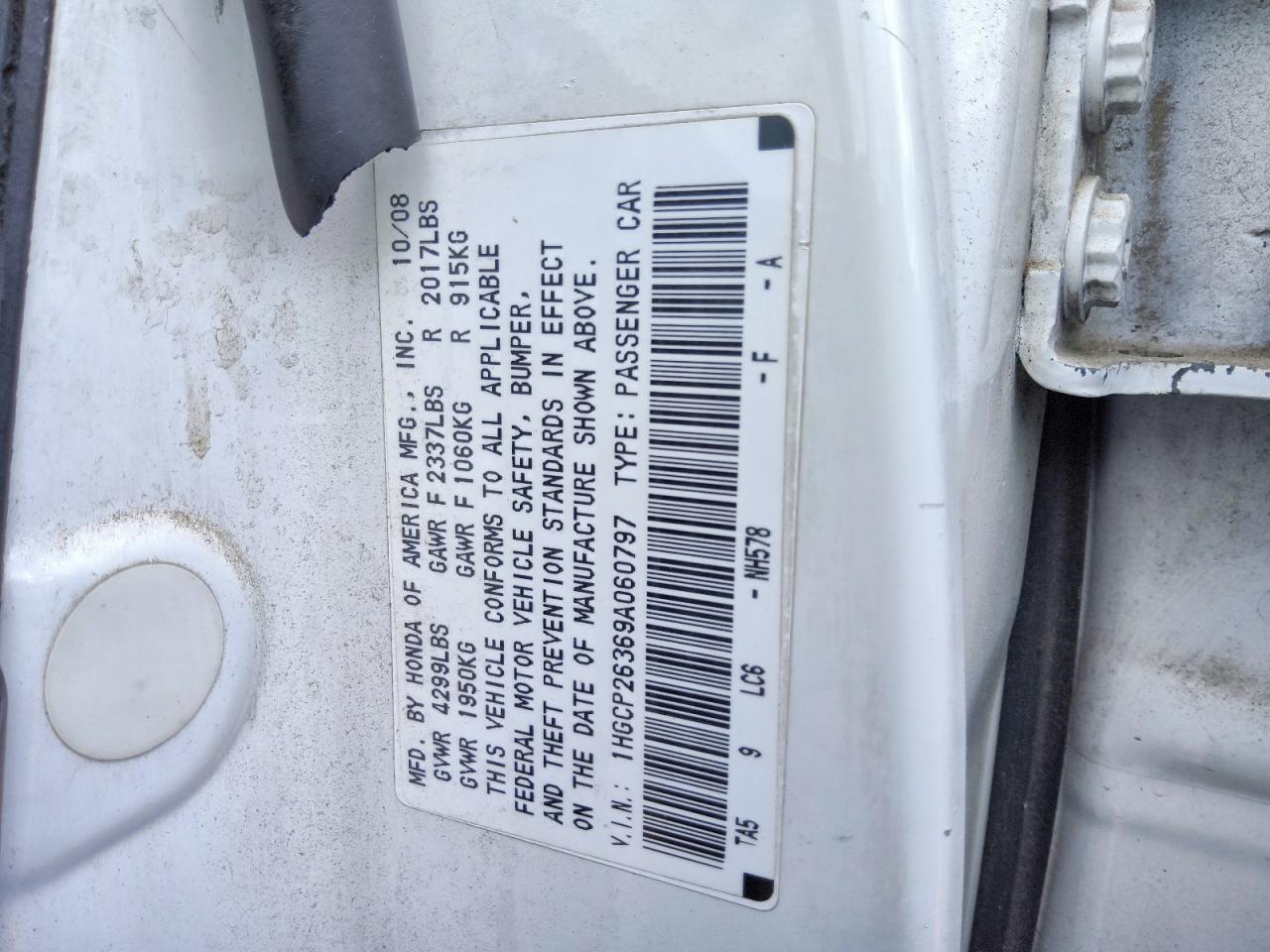 2009 Honda Accord Lx White vin: 1HGCP26369A060797