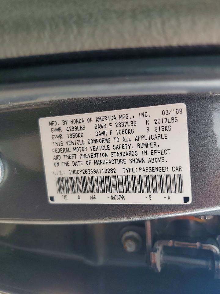 2009 Honda Accord Lx Gray vin: 1HGCP26369A119282