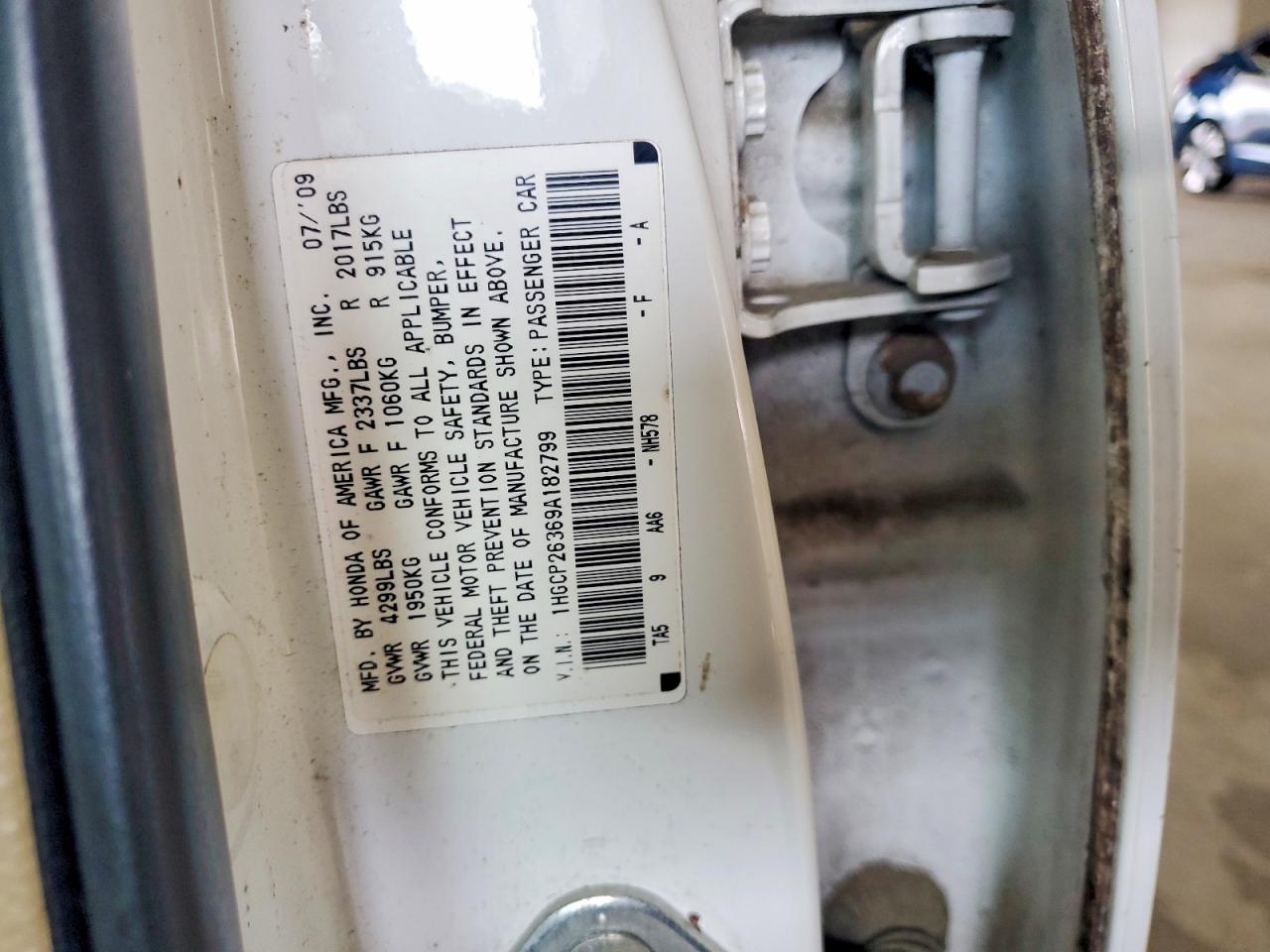 2009 Honda Accord Lx White vin: 1HGCP26369A182799