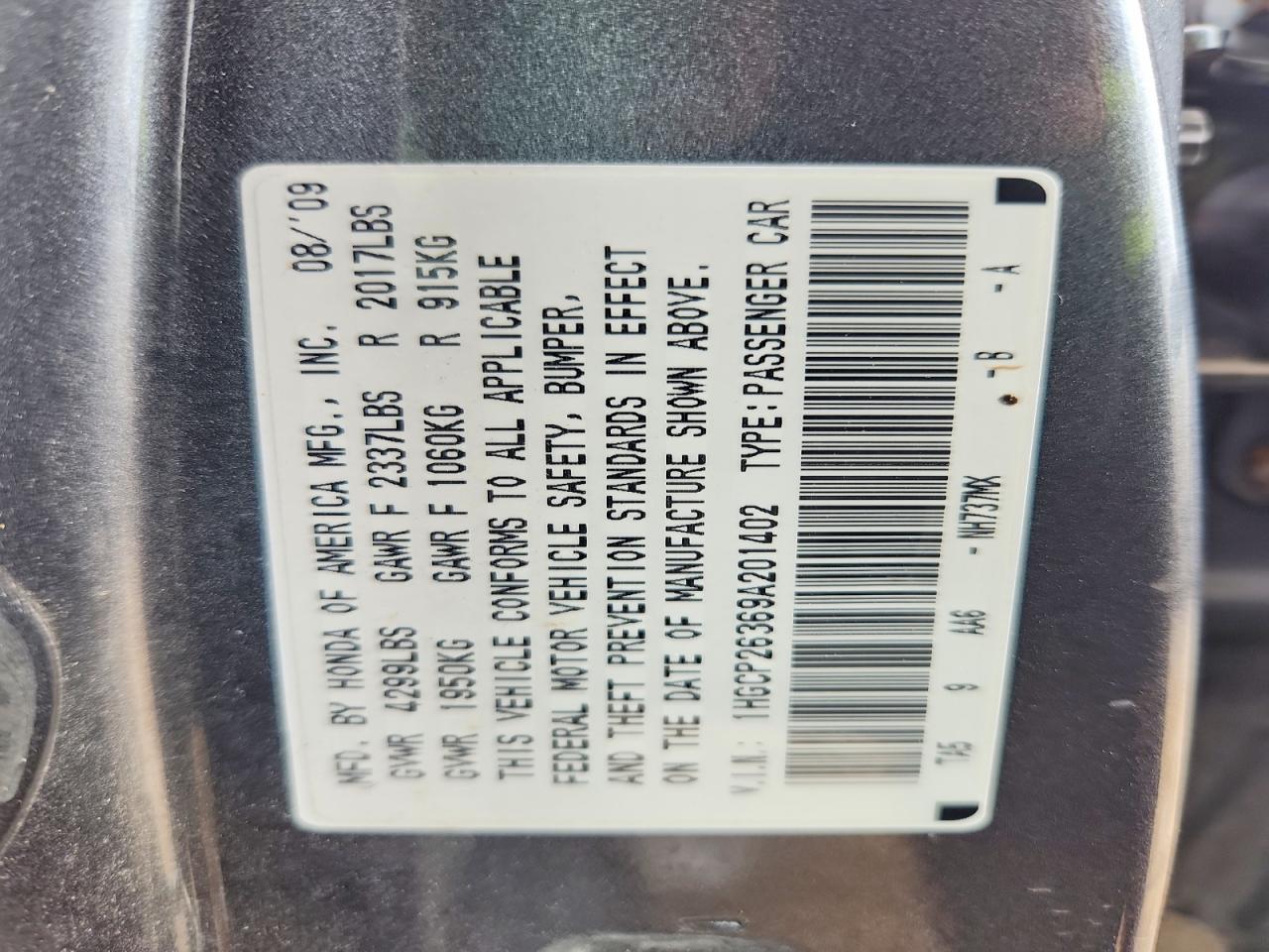 2009 Honda Accord Lx Gray vin: 1HGCP26369A201402
