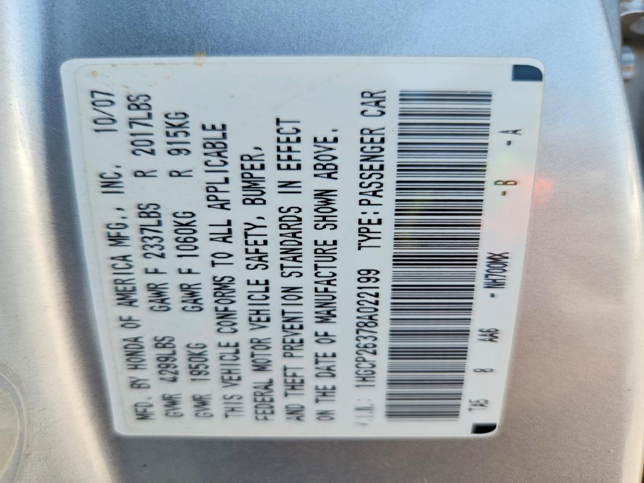 2008 Honda Accord Lx Gray vin: 1HGCP26378A022199