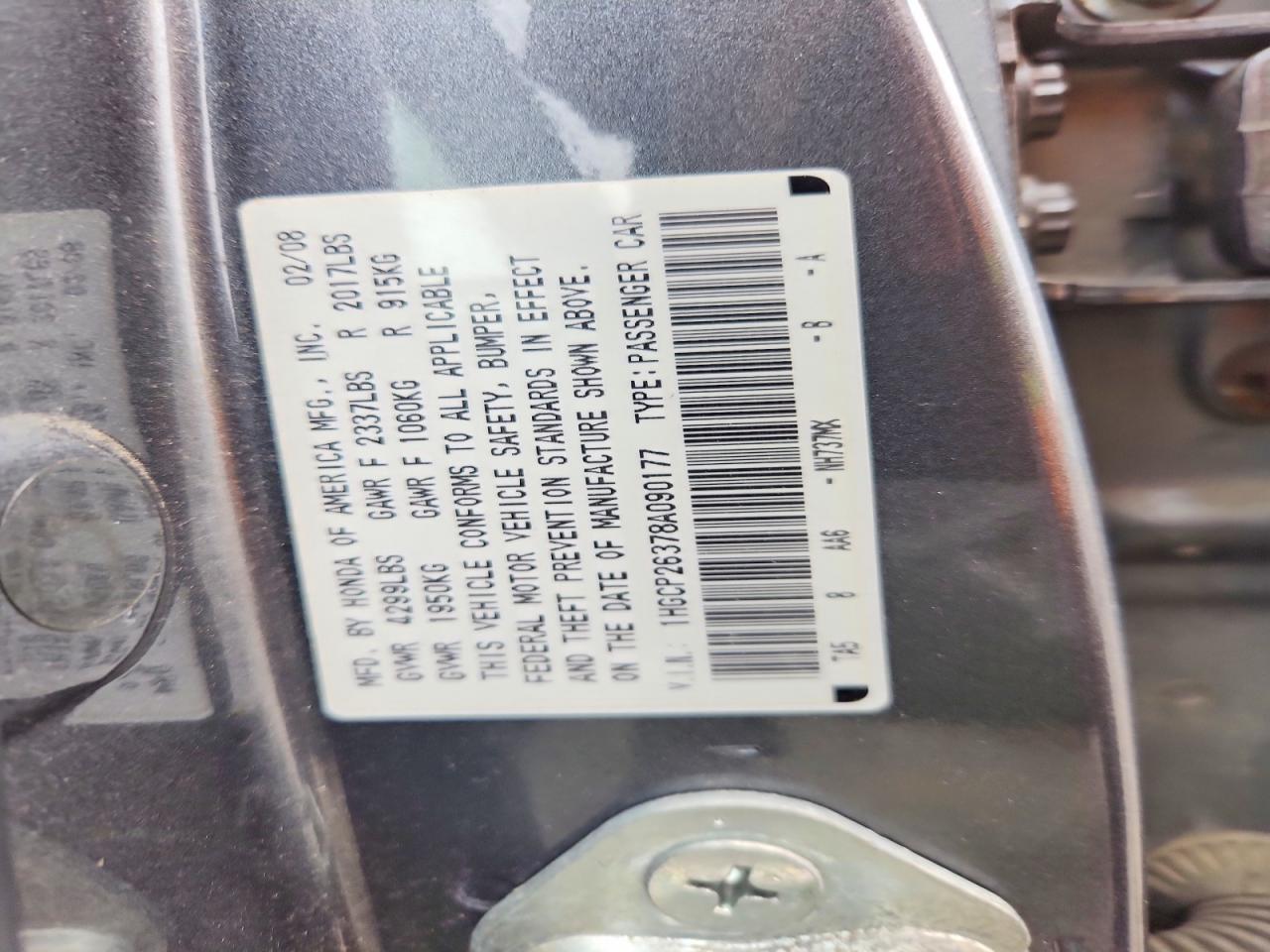 2008 Honda Accord Lx Gray vin: 1HGCP26378A090177