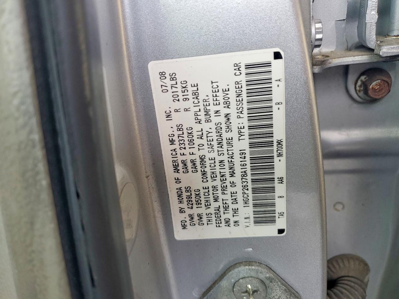 2008 Honda Accord Lx Silver vin: 1HGCP26378A161491