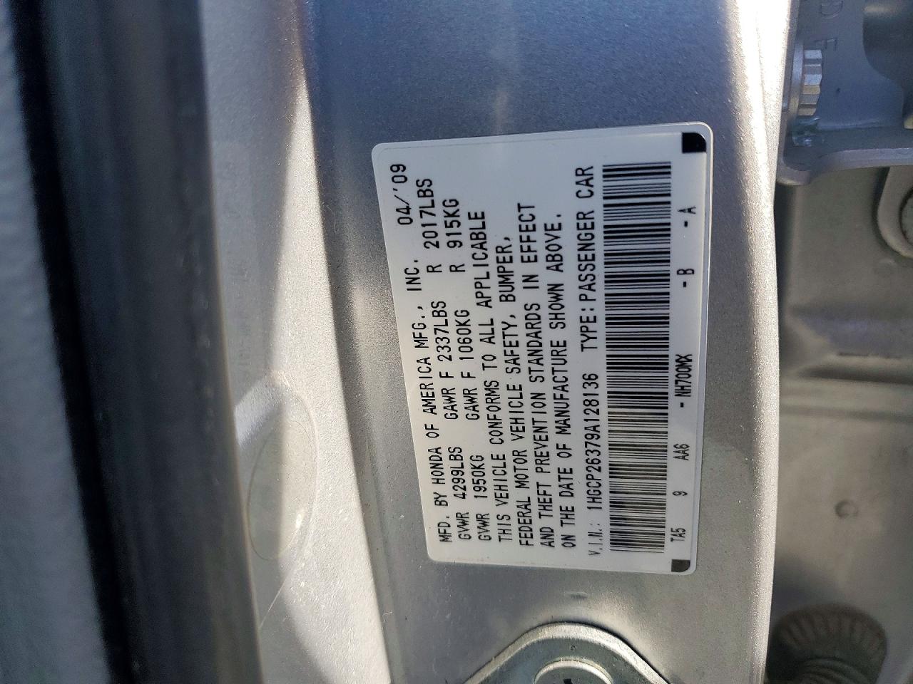 2009 Honda Accord Lx Silver vin: 1HGCP26379A128136