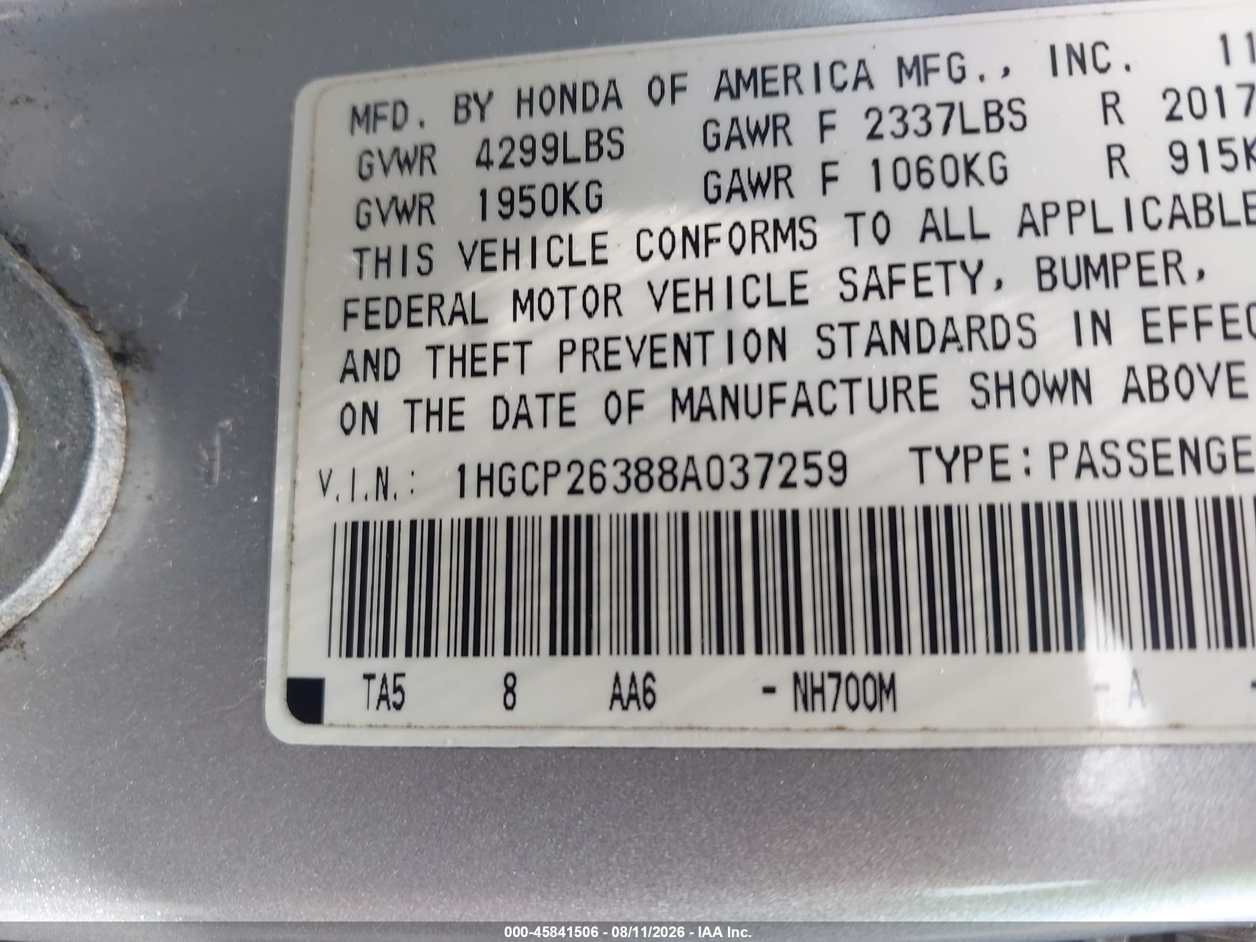 2008 Honda Accord 2.4 Lx Silver vin: 1HGCP26388A037259