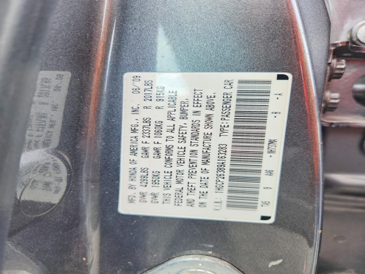 2009 Honda Accord Lx Gray vin: 1HGCP26389A163283