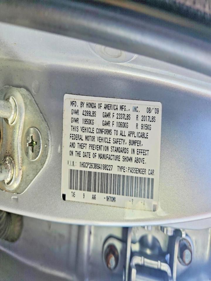 2009 Honda Accord Lx Silver vin: 1HGCP26389A198227