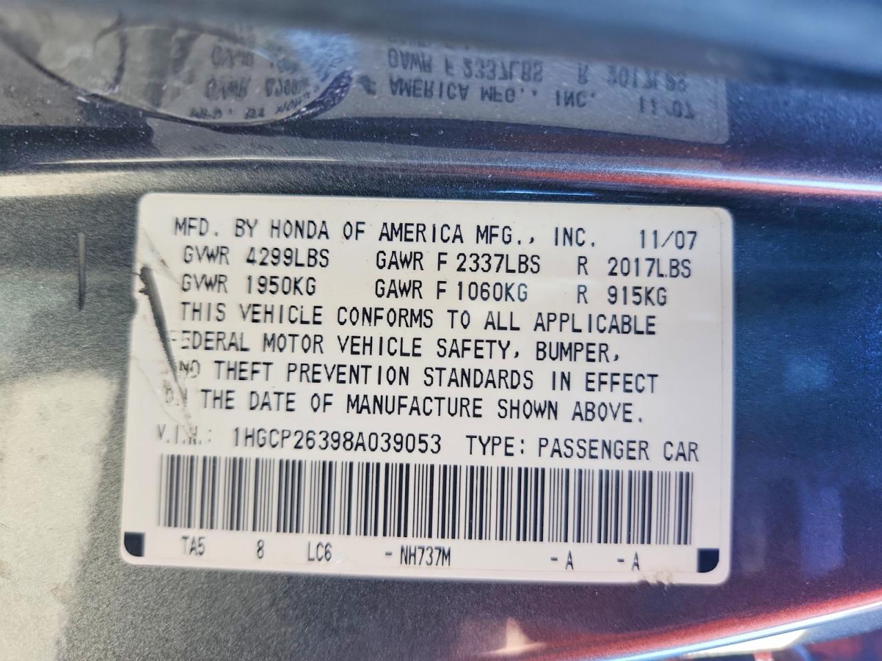 2008 Honda Accord Lx Silver vin: 1HGCP26398A039053