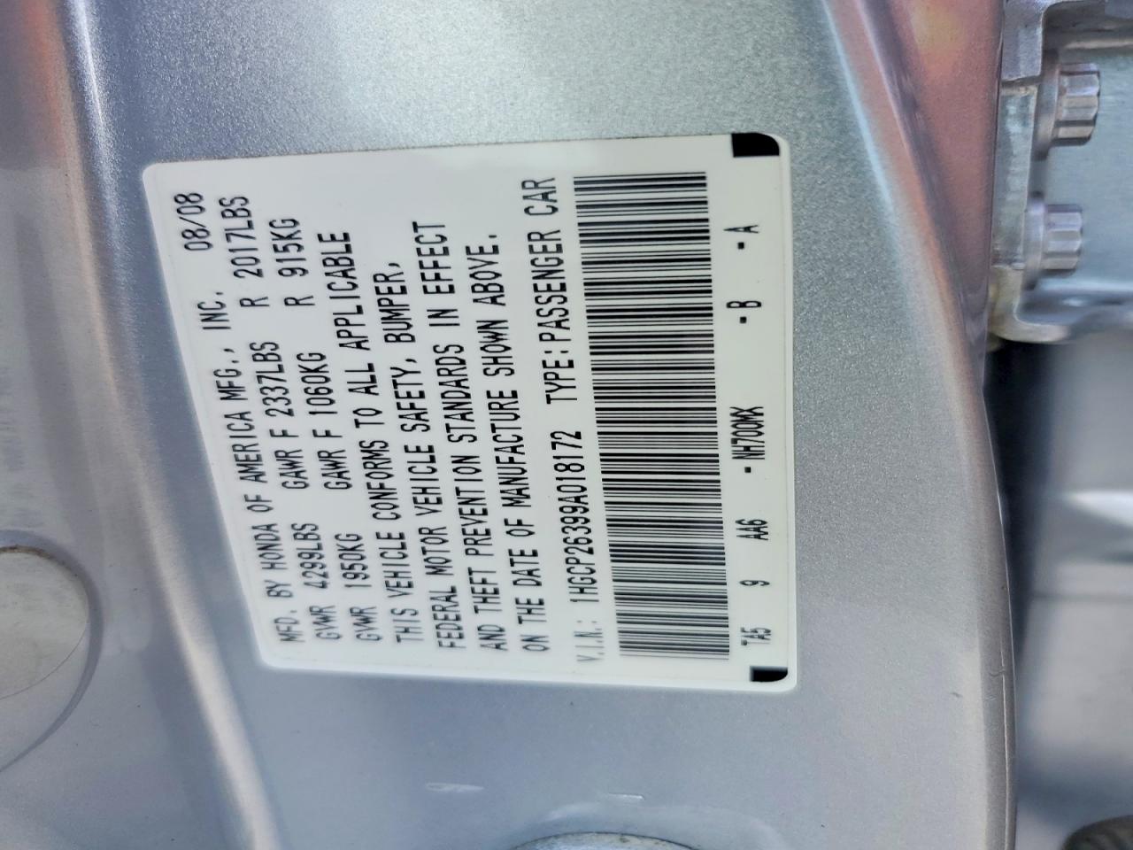 2009 Honda Accord Lx Silver vin: 1HGCP26399A018172