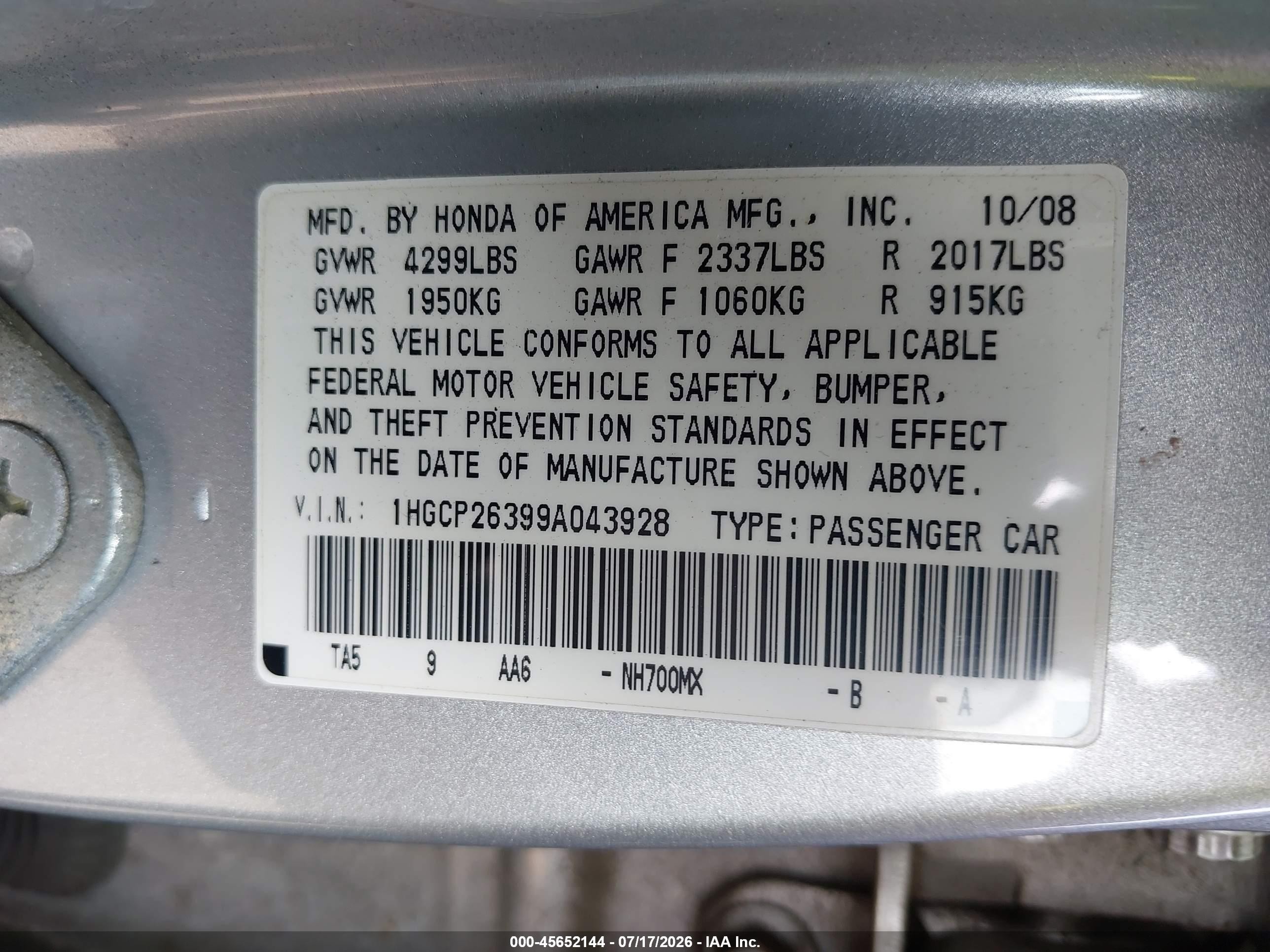 2009 Honda Accord 2.4 Lx Silver vin: 1HGCP26399A043928
