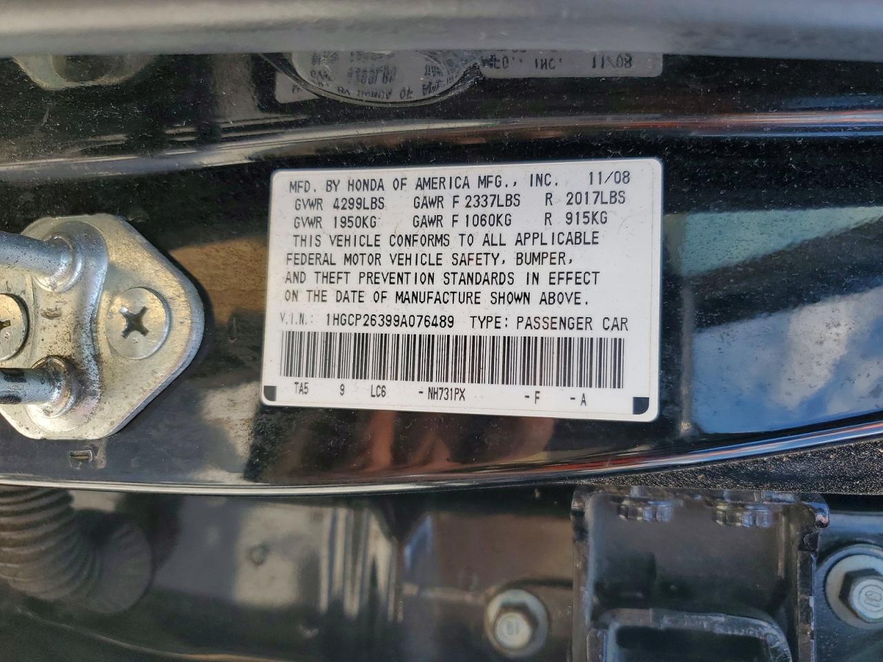 2009 Honda Accord Lx Black vin: 1HGCP26399A076489