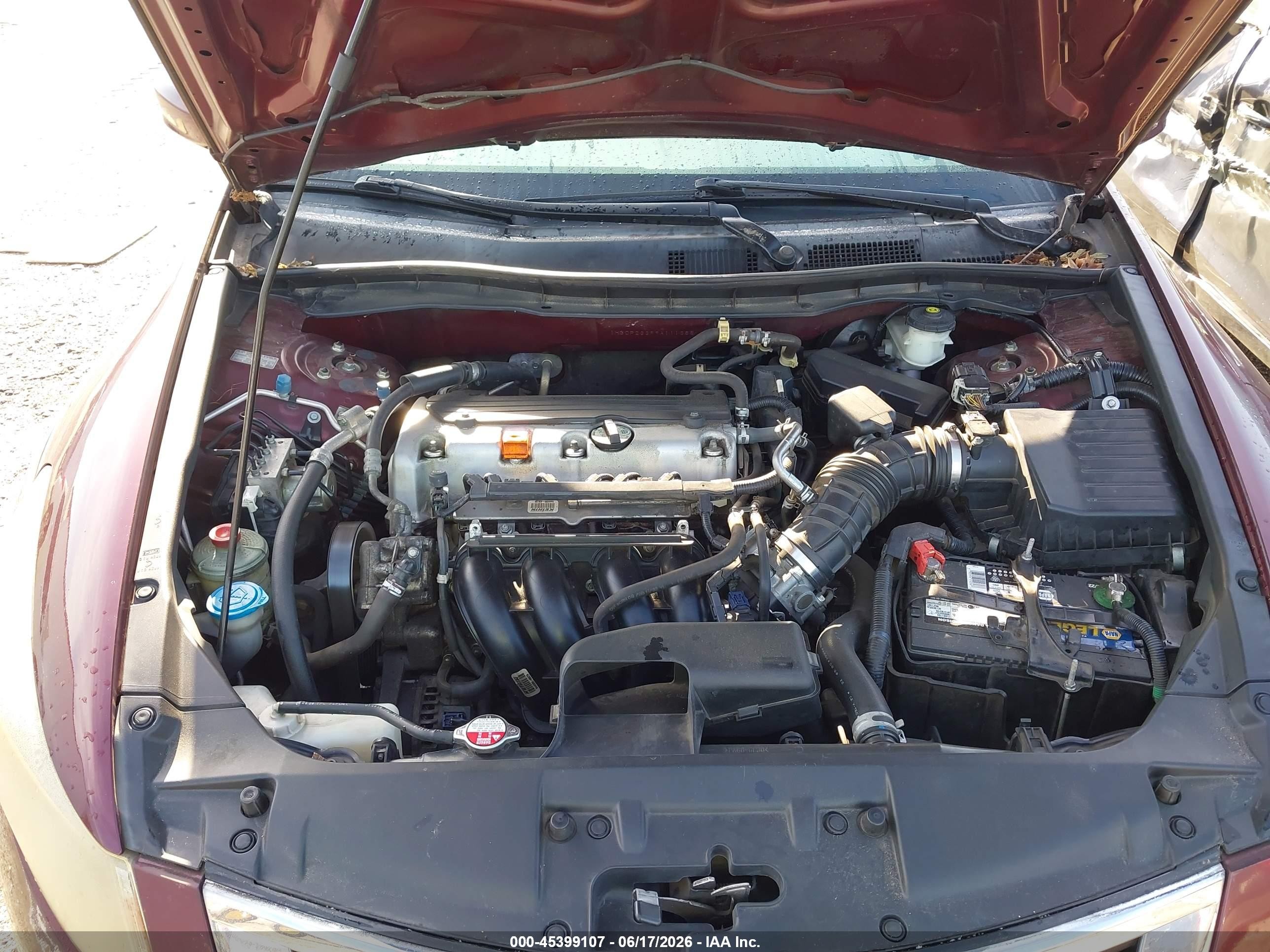 2009 Honda Accord 2.4 Lx Темно-бордовый vin: 1HGCP26399A111368