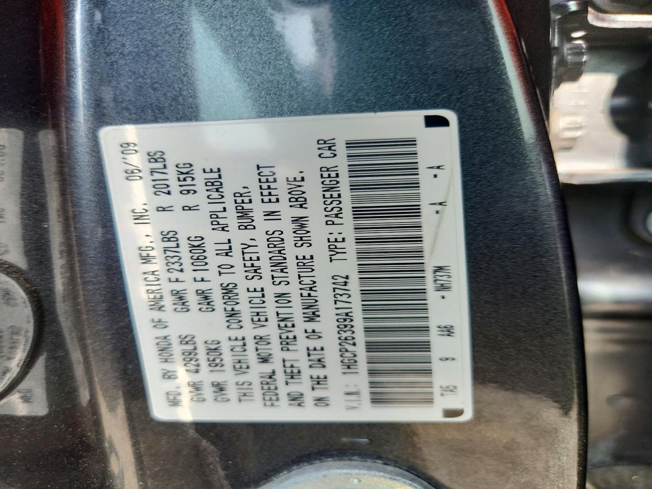 2009 Honda Accord Lx Gray vin: 1HGCP26399A173742