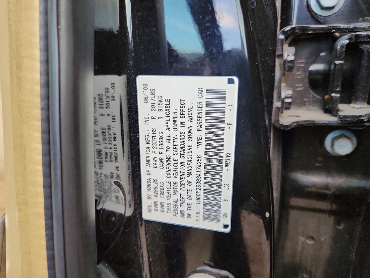 2009 Honda Accord Lx Черный vin: 1HGCP26399A174258