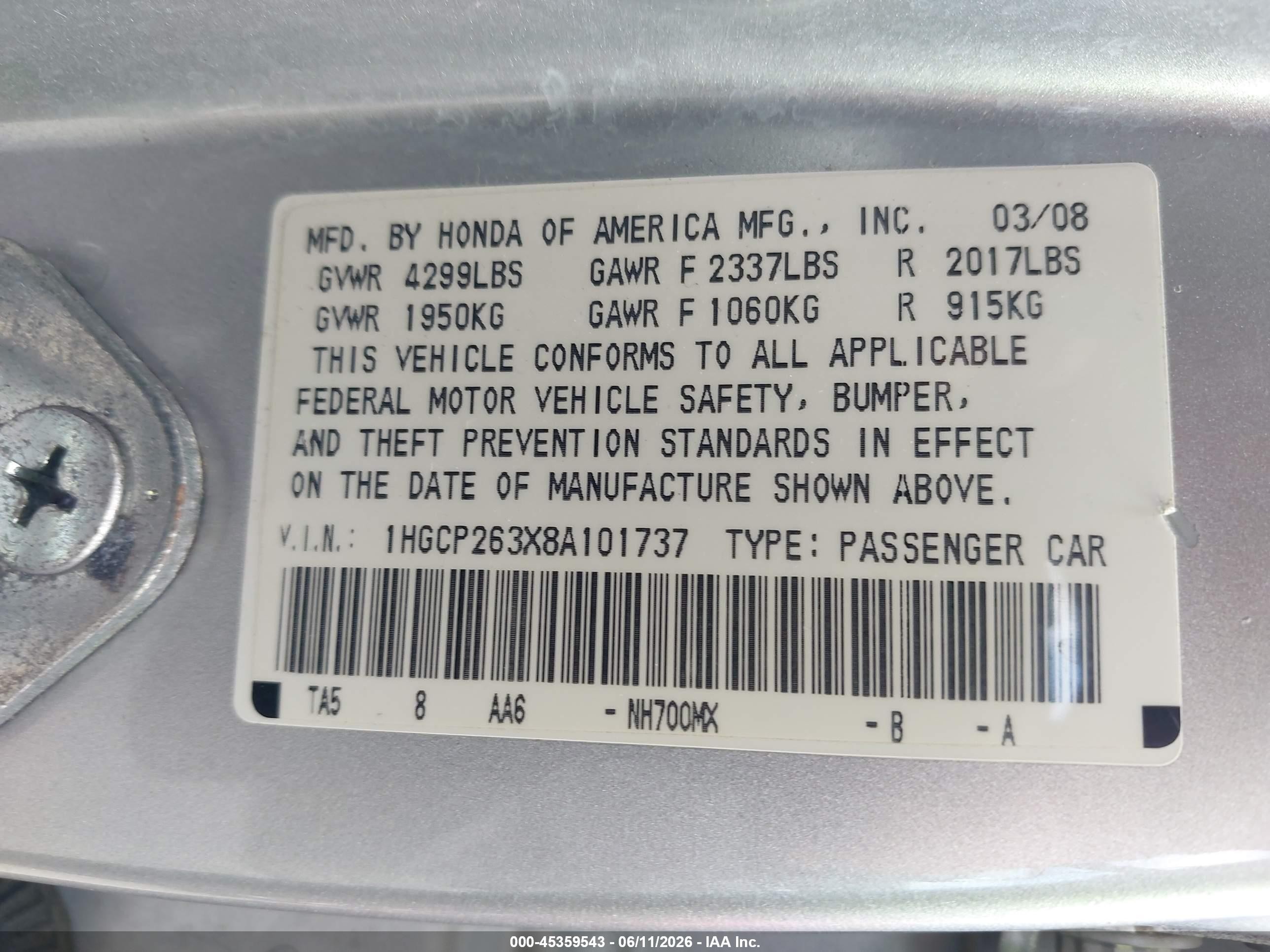 2008 Honda Accord 2.4 Lx Silver vin: 1HGCP263X8A101737