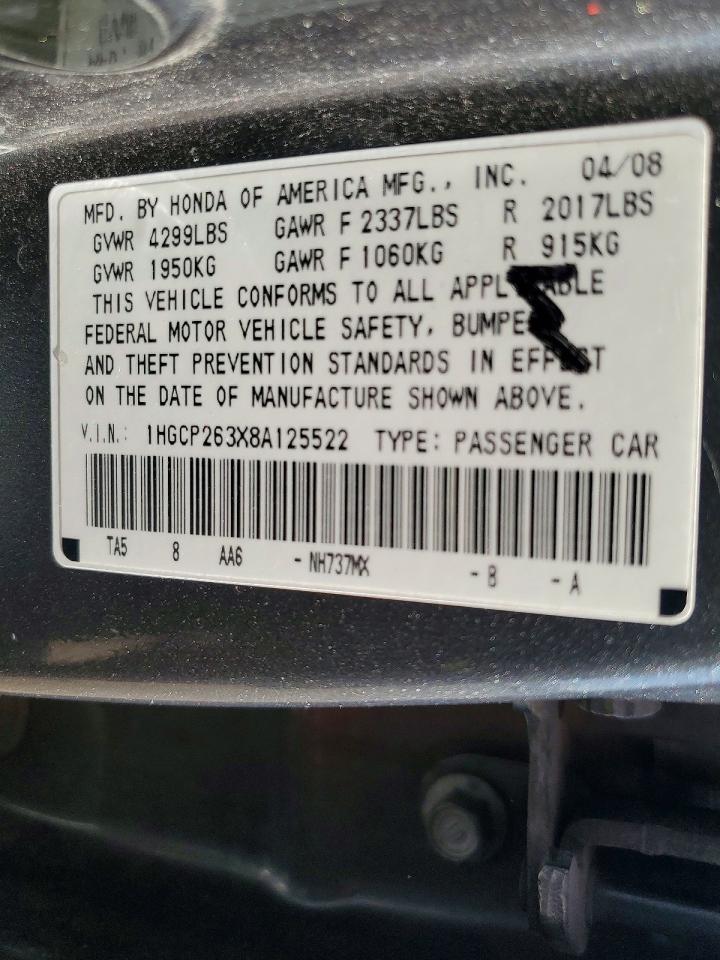 2008 Honda Accord Lx Gray vin: 1HGCP263X8A125522