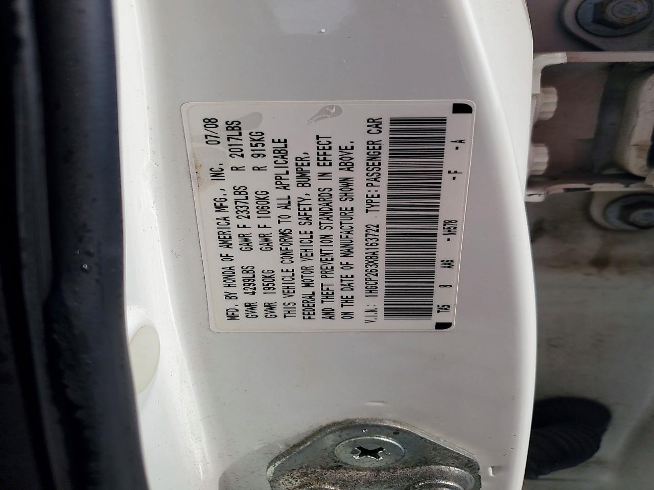 2008 Honda Accord Lx White vin: 1HGCP263X8A163722