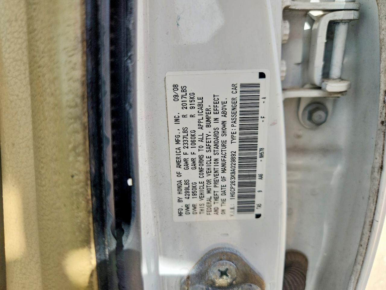 2009 Honda Accord Lx White vin: 1HGCP263X9A029892