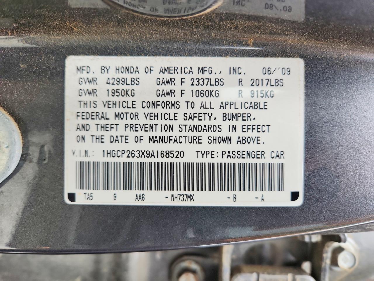 2009 Honda Accord Lx Gray vin: 1HGCP263X9A168520