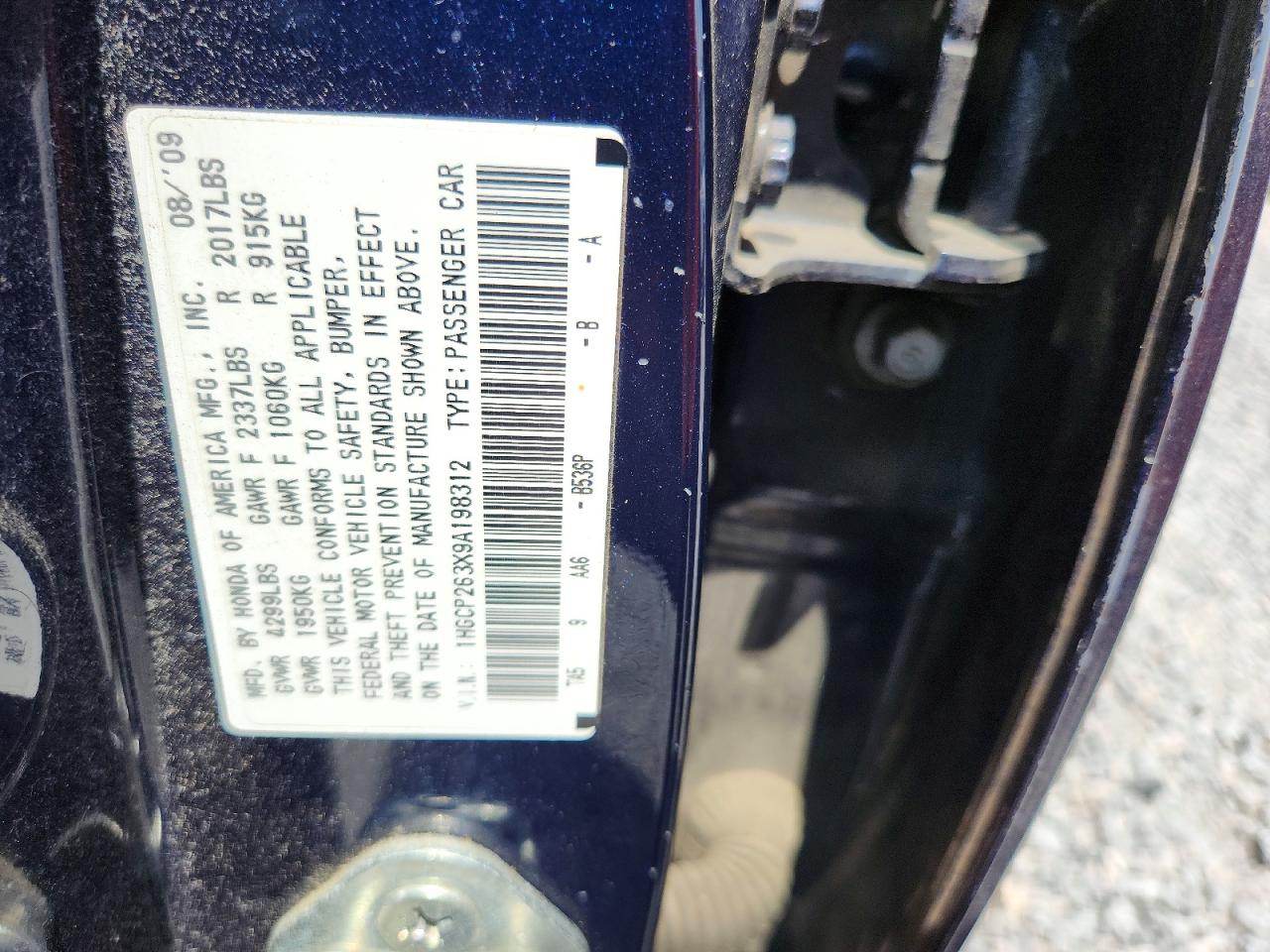 2009 Honda Accord Lx Blue vin: 1HGCP263X9A198312