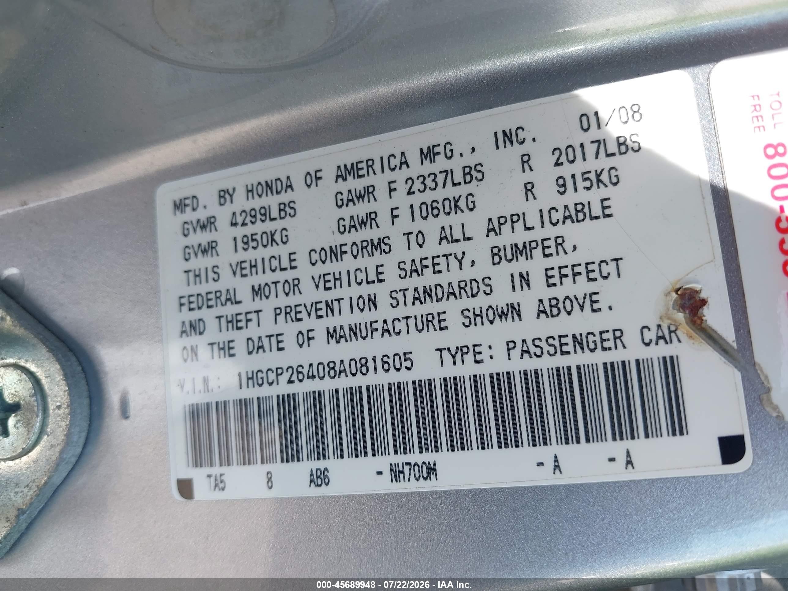 2008 Honda Accord 2.4 Lx-p Silver vin: 1HGCP26408A081605