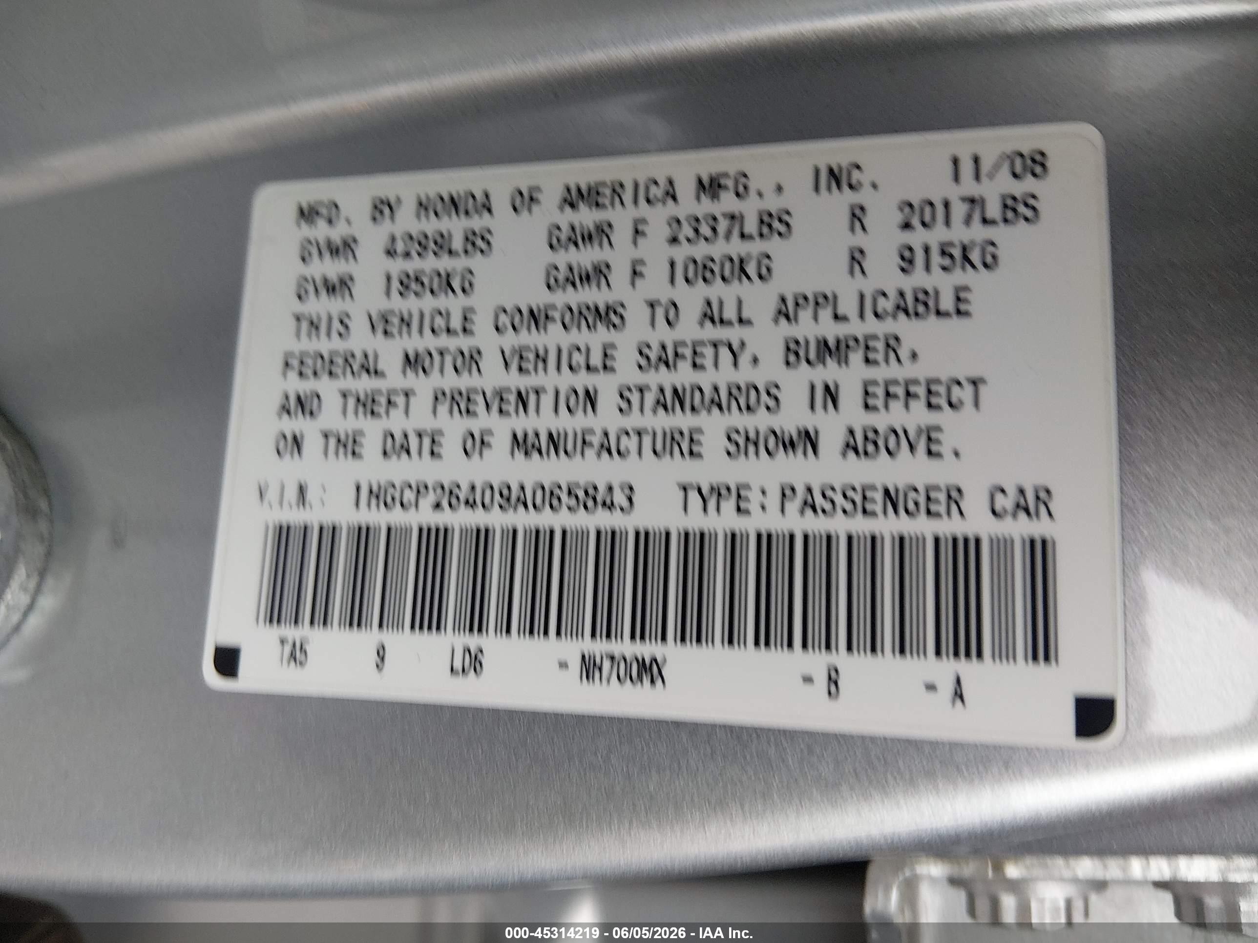 2009 Honda Accord 2.4 Lx-p Silver vin: 1HGCP26409A065843