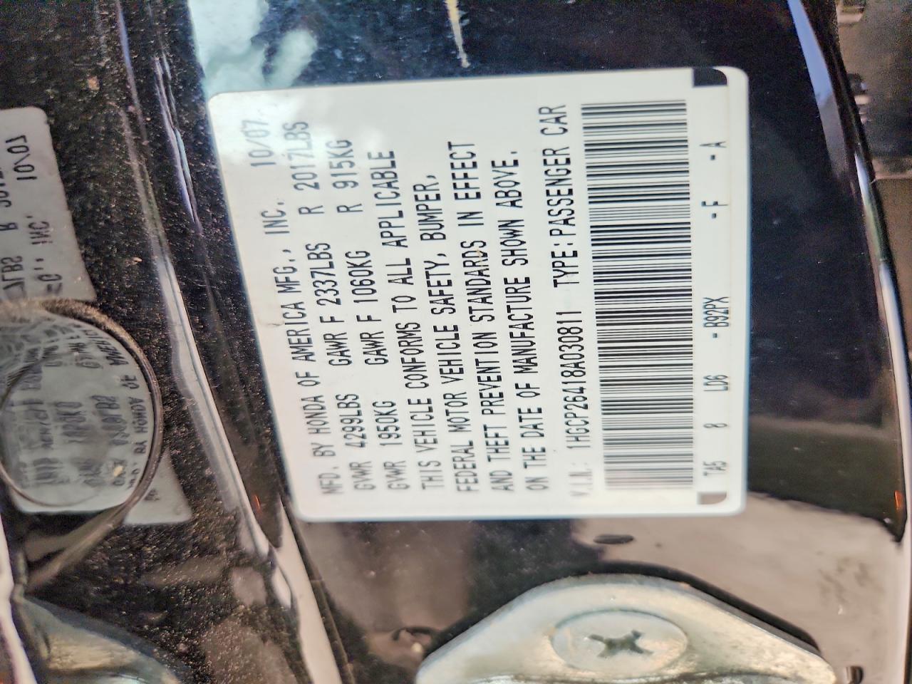2008 Honda Accord Lxp Black vin: 1HGCP26418A030811