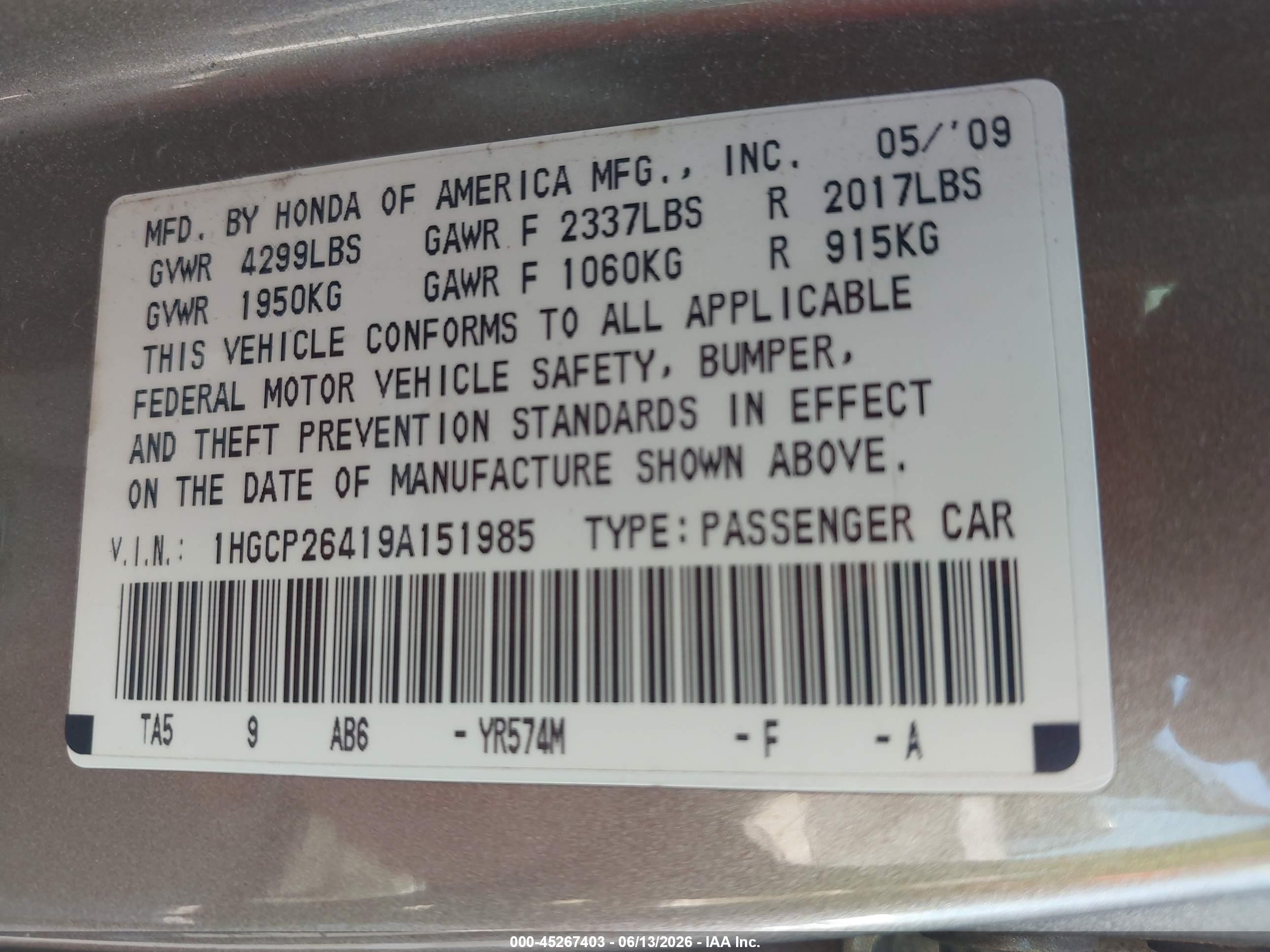 2009 Honda Accord 2.4 Lx-p Gold vin: 1HGCP26419A151985