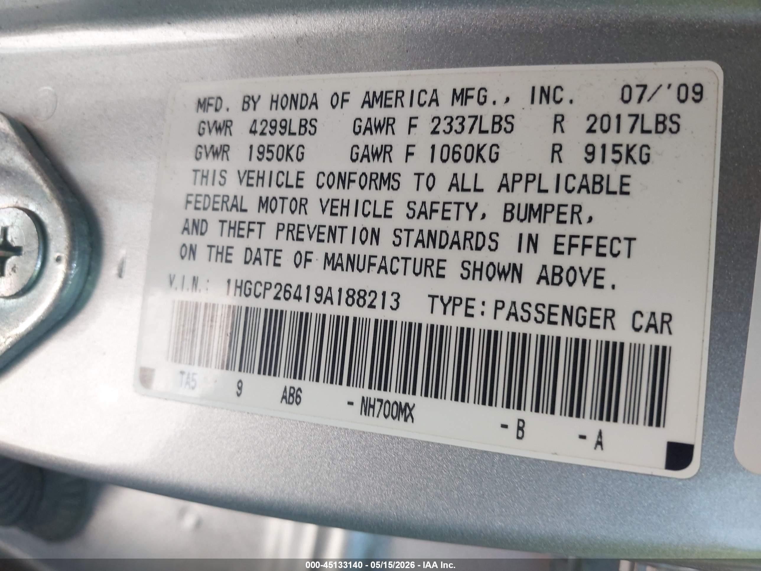 2009 Honda Accord 2.4 Lx-p Silver vin: 1HGCP26419A188213